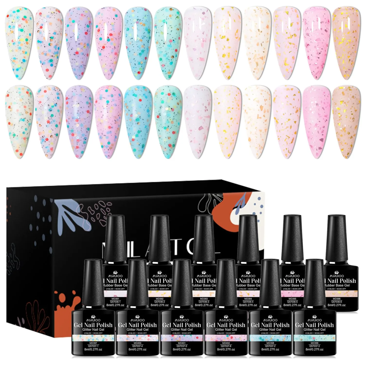 Yogurt Gel Nail Polish + Rubber Builder Gel Polish Glitter Rubber Base Gel Set Pale Pink Blue Purple Long Lasting Nail Polish for Women Girls 12 Colors
