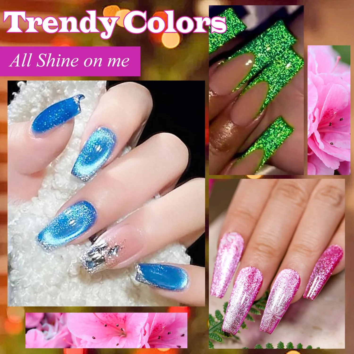 12PCS Cat Eye Gel Polish with Magnet, Glitter Cat Eye Gel Nail Polish Set + Reflective Glitter Neon Gel Polish Set Soak Off UV/LED Manicure Nail Gift for Women
