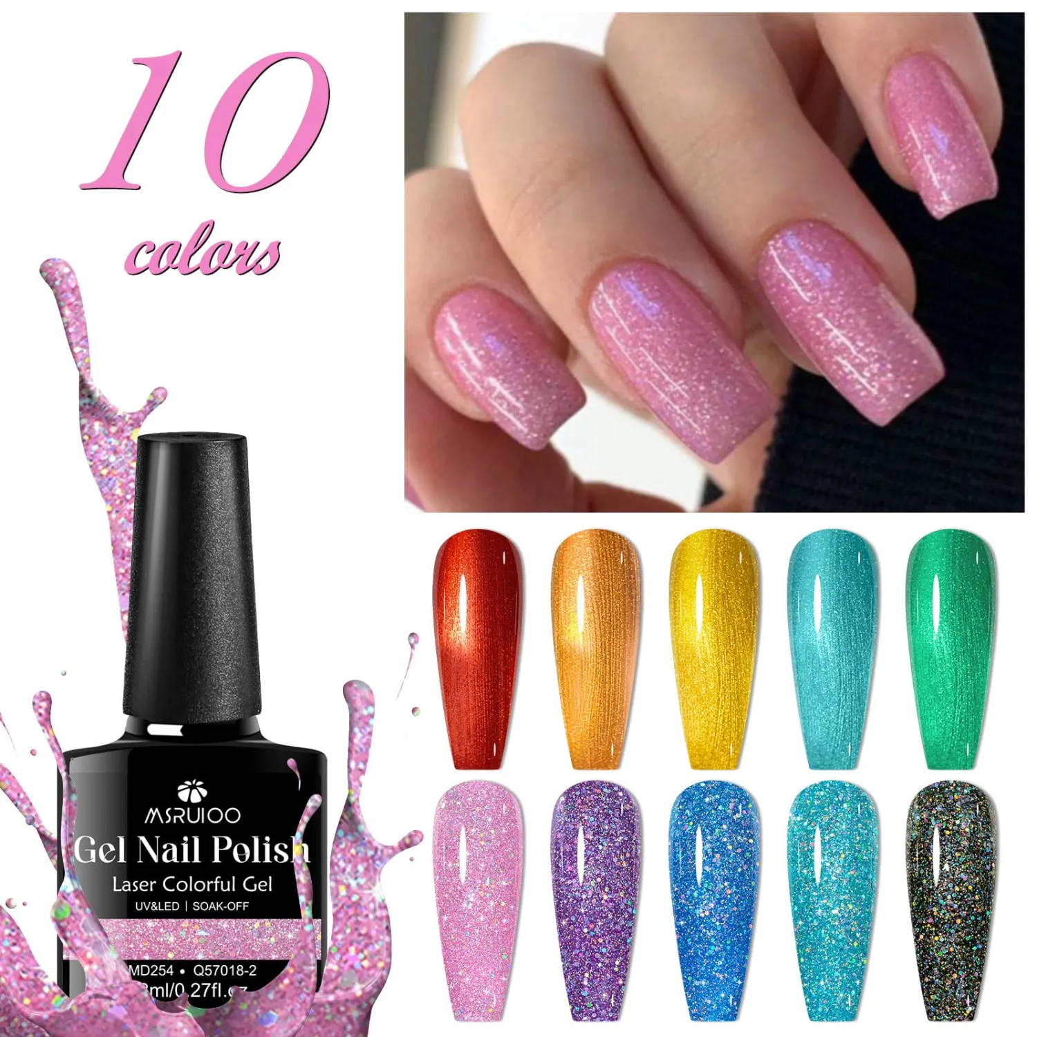 Metallic Gel Nail Polish + Reflective Glitter Gel Polish Red Orange Pink Blue Green Disco Nail Polish Soak Off UV/LED Nail Gel for Home Salon DIY Manicure 12Pcs