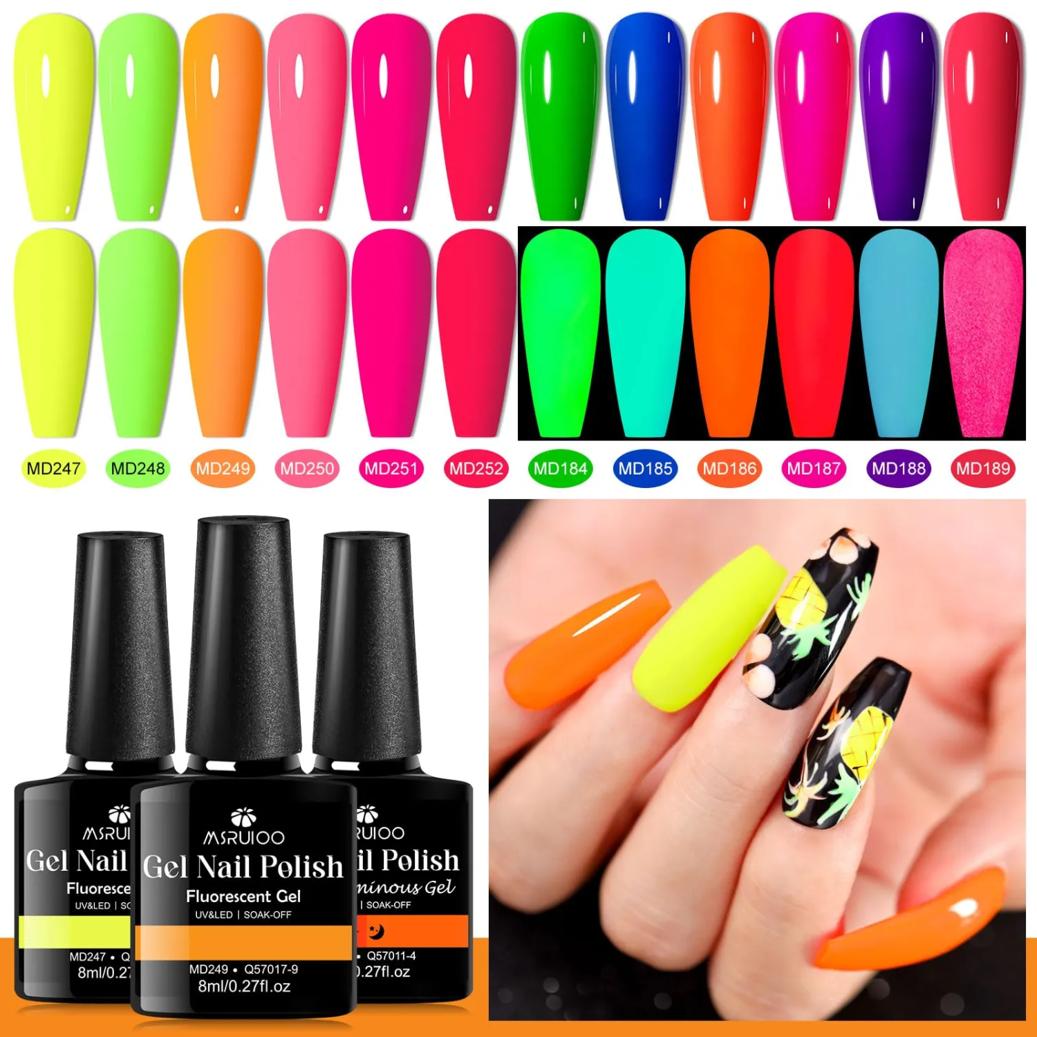 12 Colors Neon Gel Polish + Glow in The Dark Gel Nail Polish Hot Pink Green Blue Purple Neon Colors Nail Polish DIY Manicure Salon Gifts for Women Girls