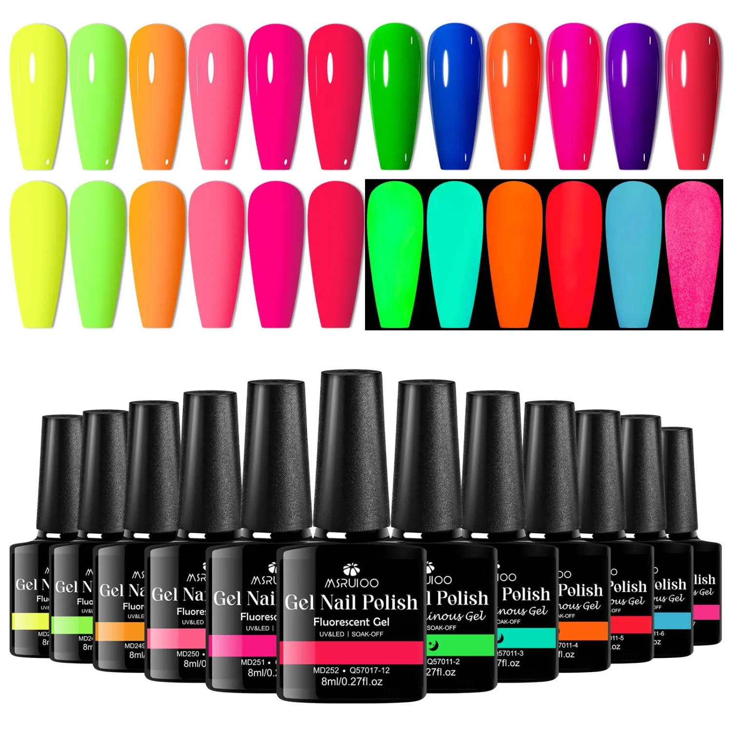 12 Colors Neon Gel Polish + Glow in The Dark Gel Nail Polish Hot Pink Green Blue Purple Neon Colors Nail Polish DIY Manicure Salon Gifts for Women Girls
