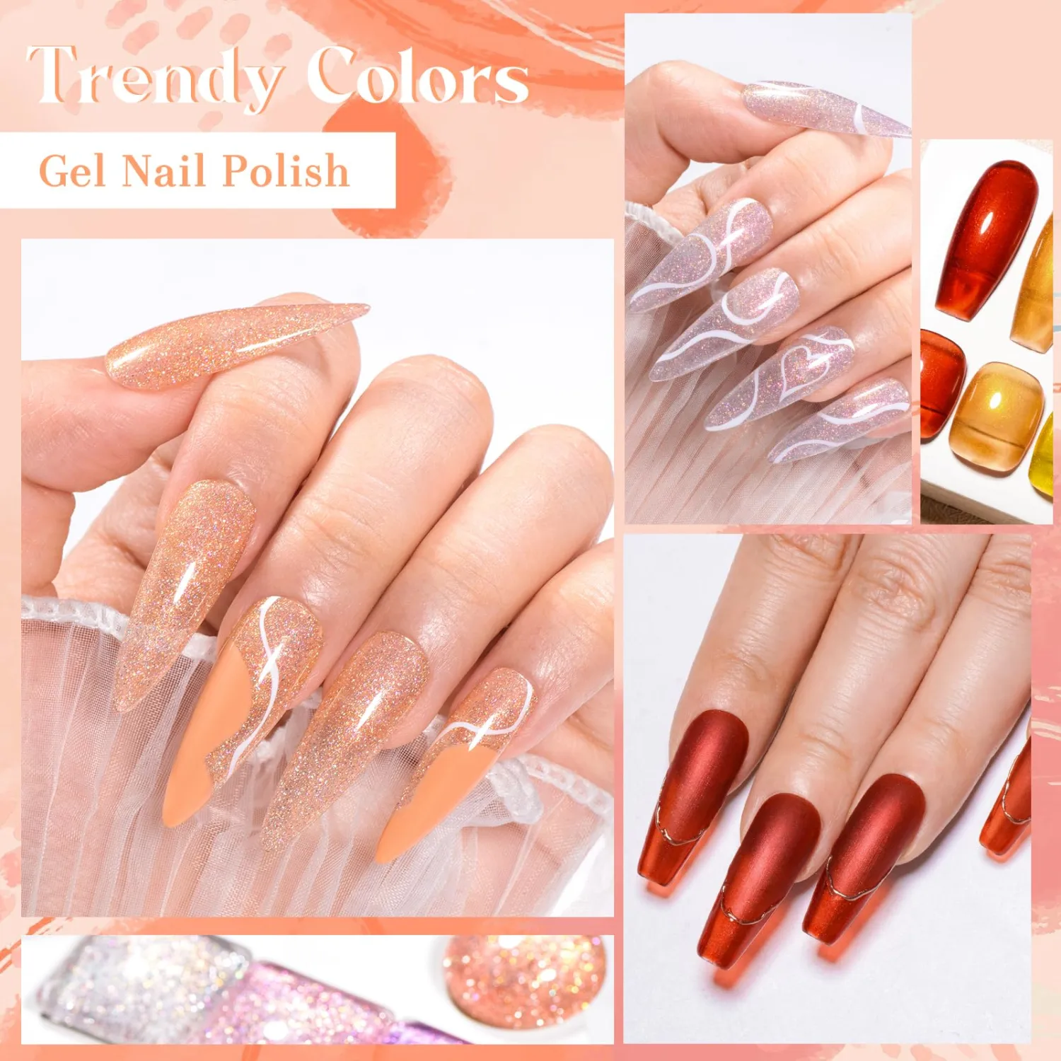 Gel Polish Set Reflective Glitter Gel Nail Polish and Metallic Gel Nail Polish Set with Base Coat And Top Coat Gel Nail Art Manicure Kit Home DIY Nail Salon 12pcs*8ml