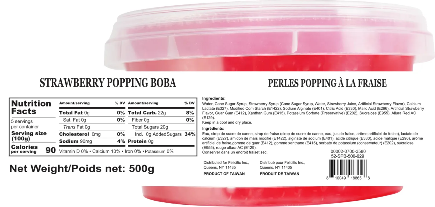 52USA Strawberry Popping Boba (500g), Popping Pearls for Bubble Tea, Beverages, Sweets, Ice Cream, Shakes, Desserts & Smoothies Topping, 1.1 Pound (Pack of 1)