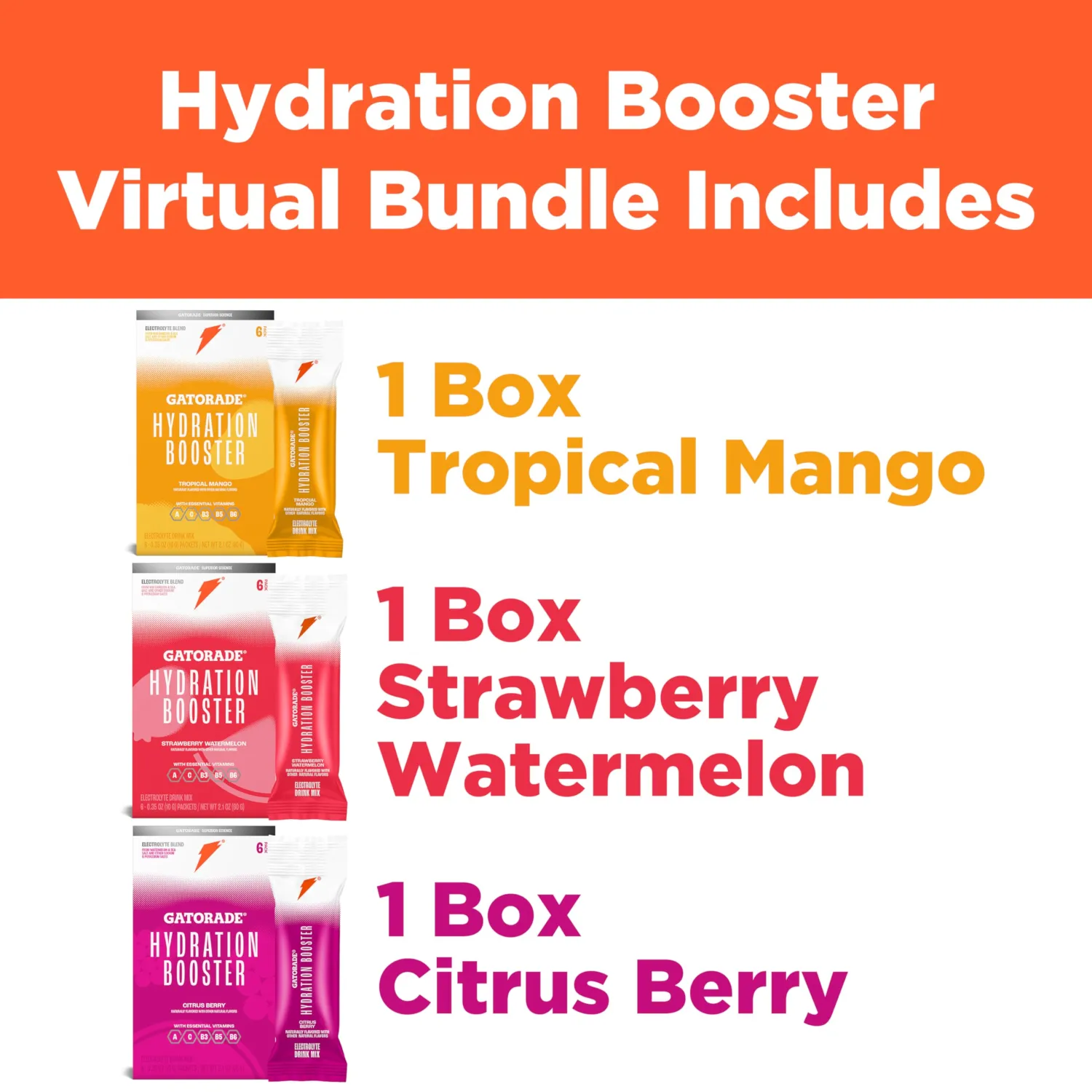 Gatorade Hydration Booster - All 3 Flavors (Strawberry Watermelon, Tropical Mango, Citrus Berry)