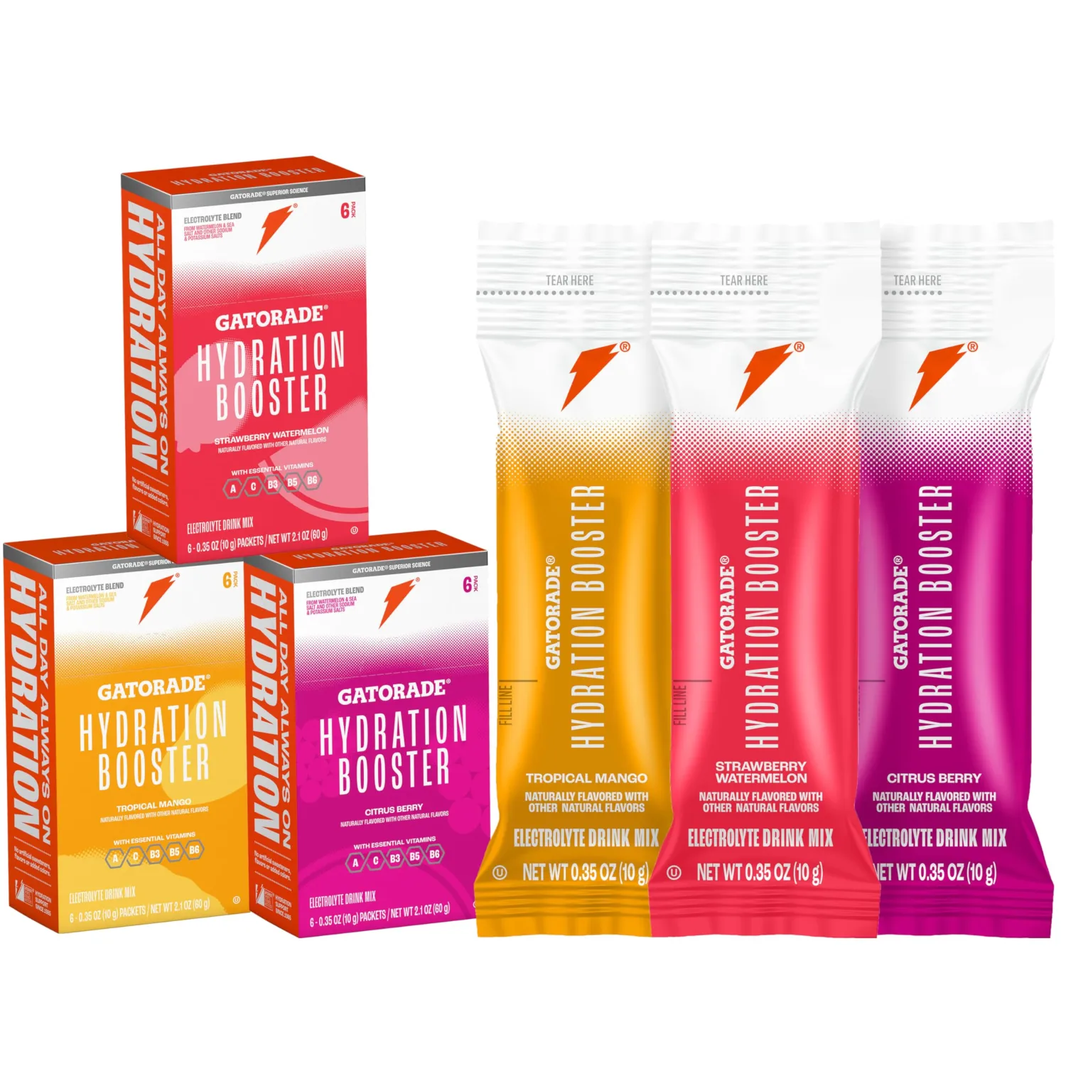 Gatorade Hydration Booster - All 3 Flavors (Strawberry Watermelon, Tropical Mango, Citrus Berry)