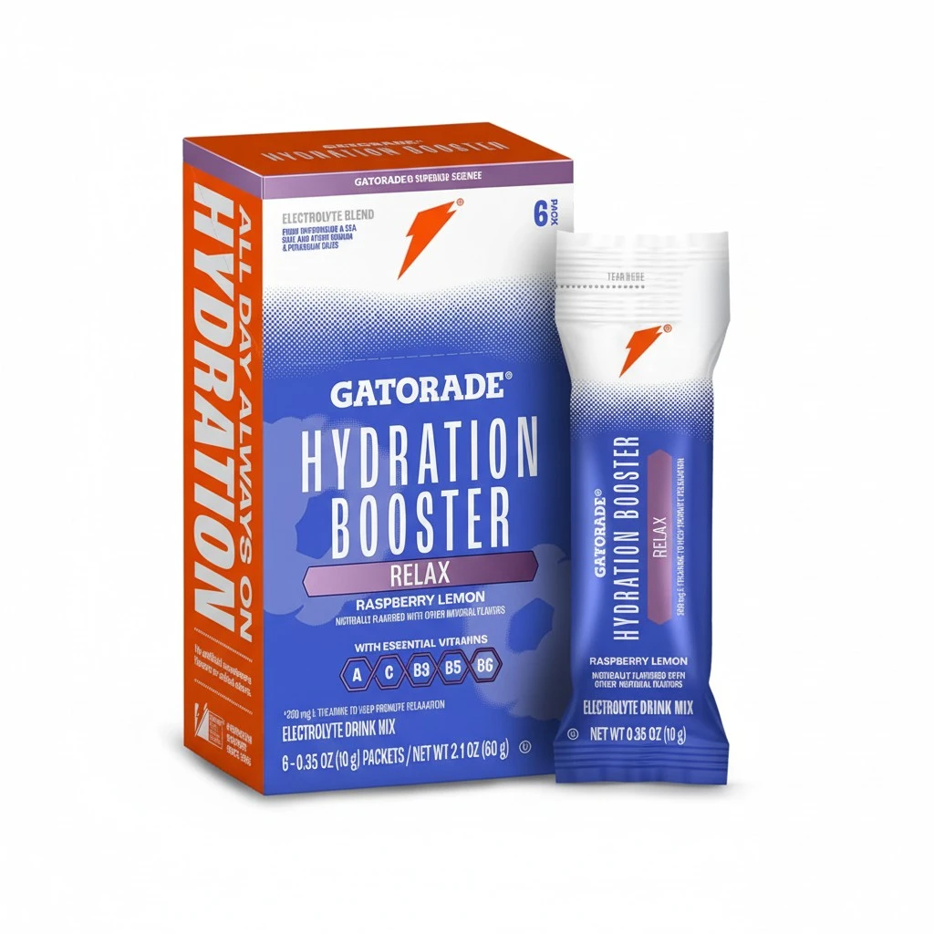 Gatorade Hydration Booster Electrolyte Drink Mix Powder Packets, Relax and Unwind, Raspberry Lemon, Makes 20 Fl Oz (6 Pack)