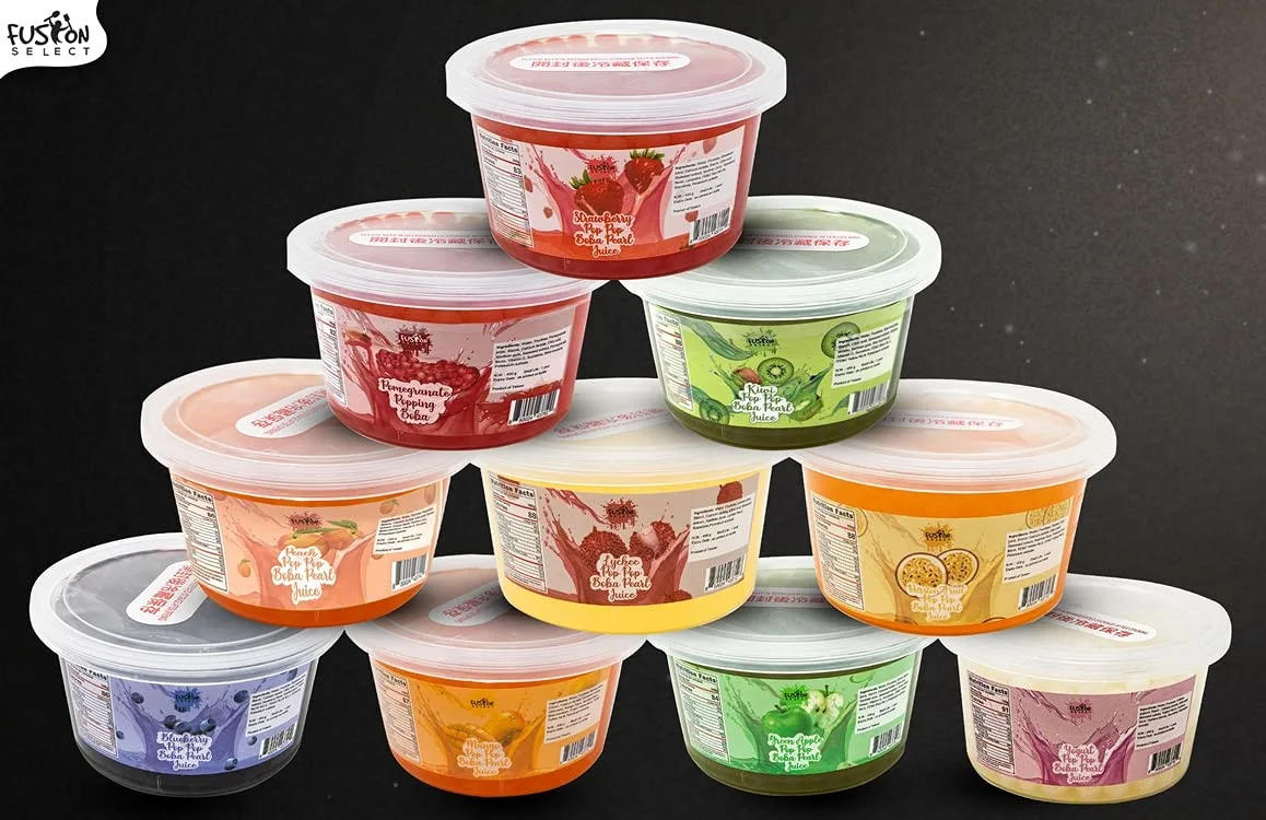 Fusion Select Strawberry, Blueberry, Peach Bursting Bobaz Popping Bobaz Pearls Fruit Tea Snack Toppings