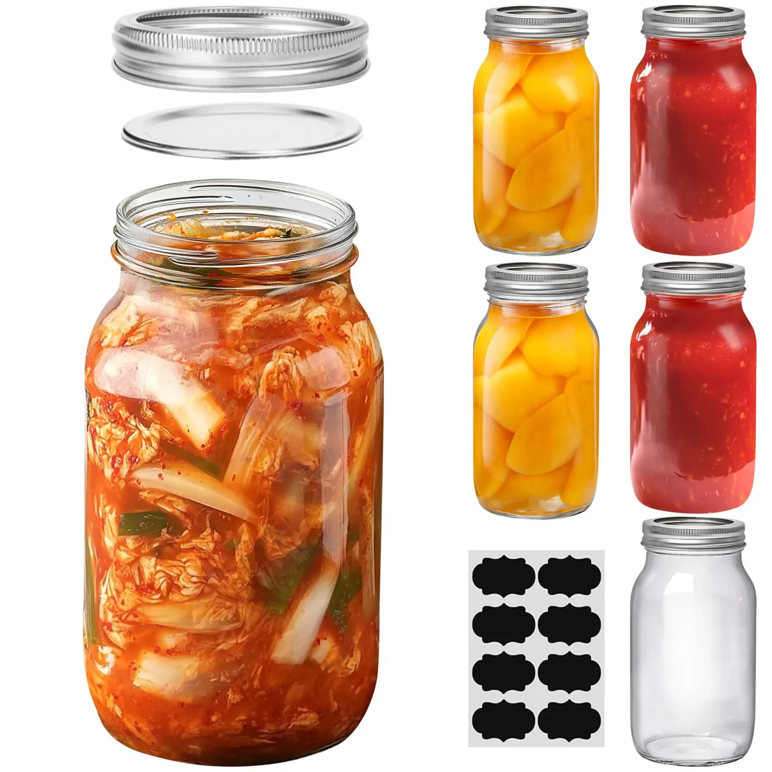 ComSaf 24 oz Mason Jars Regular Mouth 6 Pcs, Large Canning Jars with Seal Bands, 24 oz Glass Jar with Lid for Jams, Sauces, Juice, Coffee, Pickling, Fruit, Dessert, Kitchen Storage