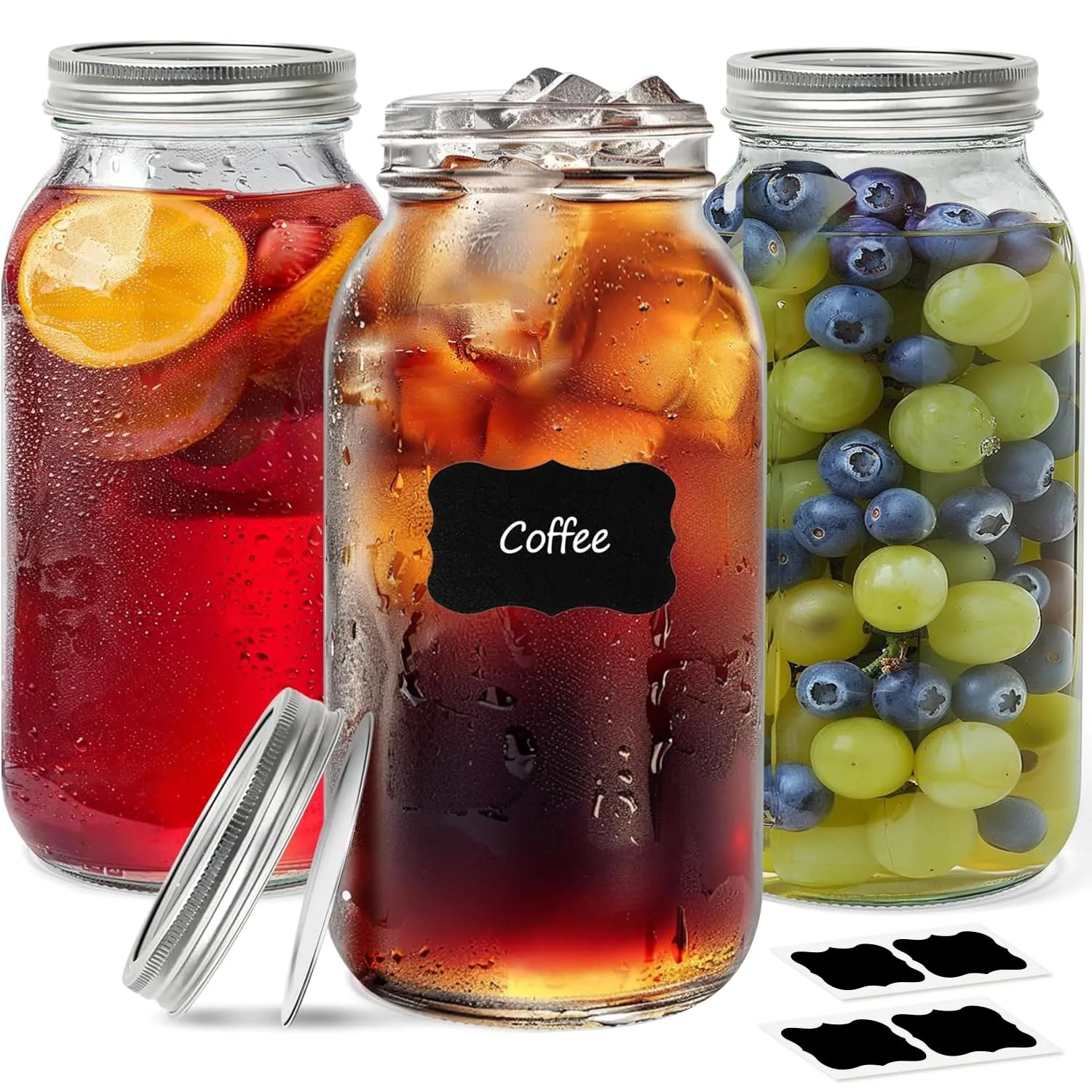 ComSaf Large Mason Jars 64oz Half Gallon 3 Pack, Wide Mouth Mason Jars with Lids and Seal Bands, Glass Canning Jars for Pickling, Jam, Jelly, Salad, Desert, Shower Wedding Favors