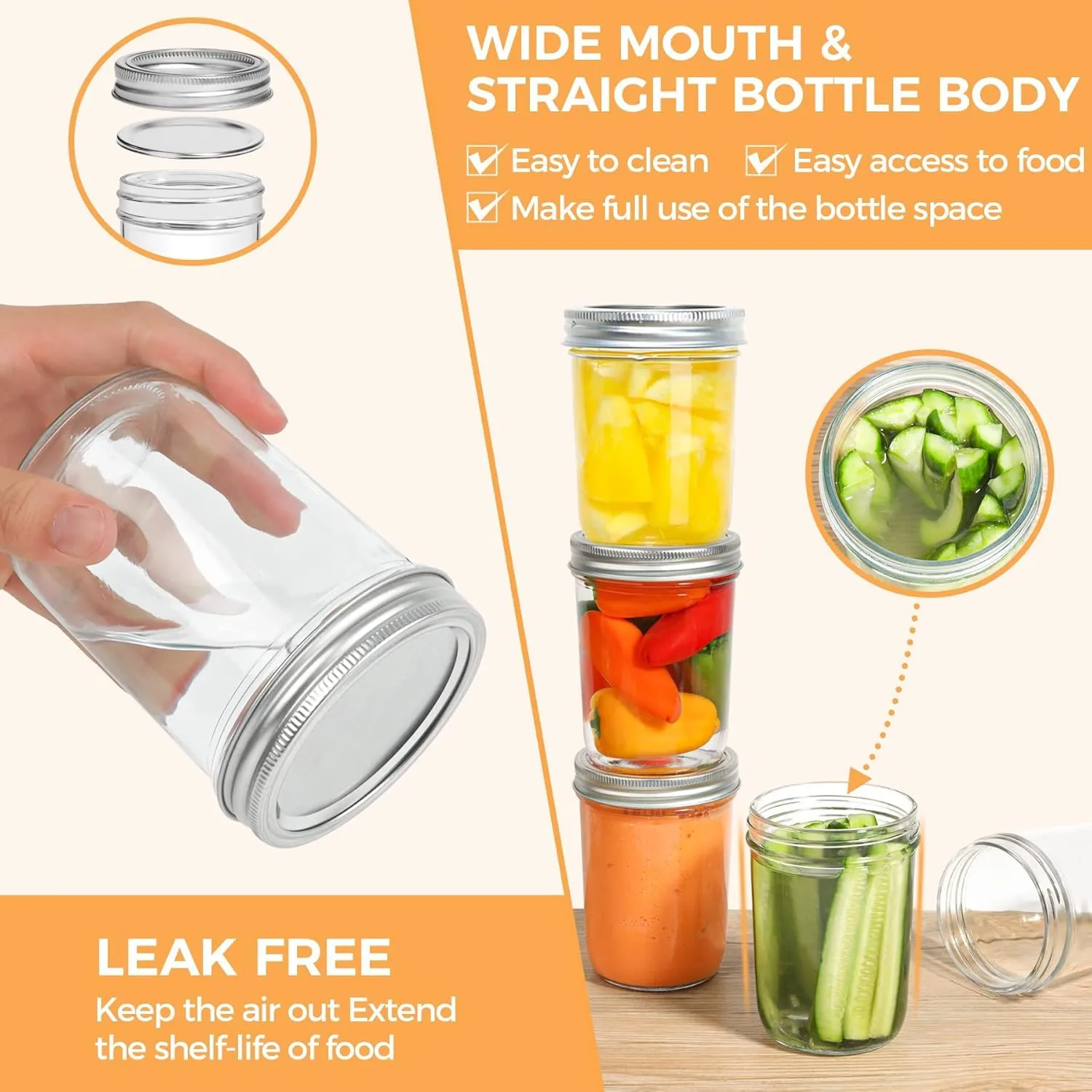 ComSaf Mason Jars 16 oz with lids - 4 Pack, Pint Mason Jars with Seal Bands, Glass Canning Jars for Honey, Jam, Jelly, Coffee, Salad, Desert, Shower Wedding Favors, DIY Candles Decor