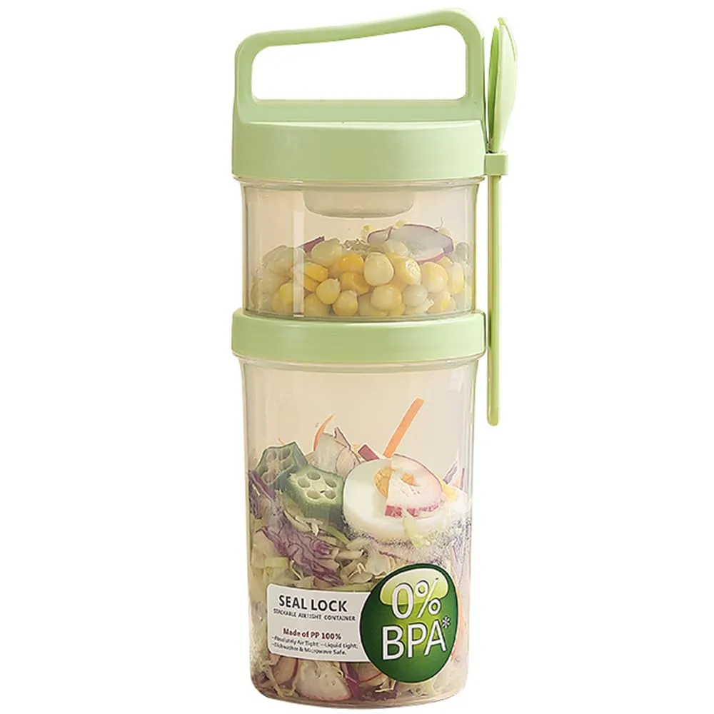 Overnight Oats Containers, Breakfast On The Go Cups Salad Jars with Meal Prep, Pudding Jars with Dry and Wet Separation, Yogurt Parfait Cups for Oatmeal Cereal Nut Fruit