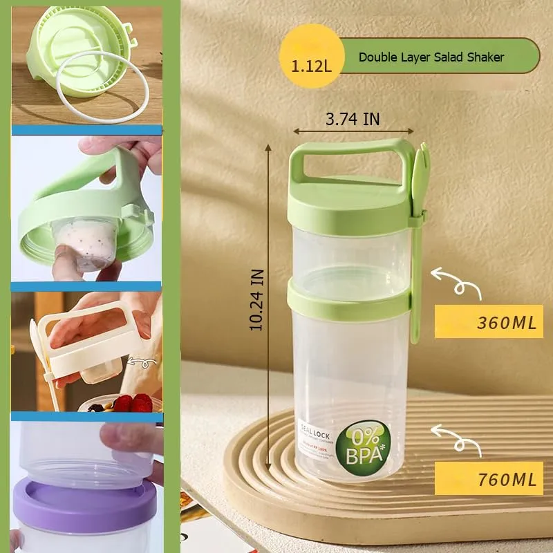 Overnight Oats Containers, Breakfast On The Go Cups Salad Jars with Meal Prep, Pudding Jars with Dry and Wet Separation, Yogurt Parfait Cups for Oatmeal Cereal Nut Fruit