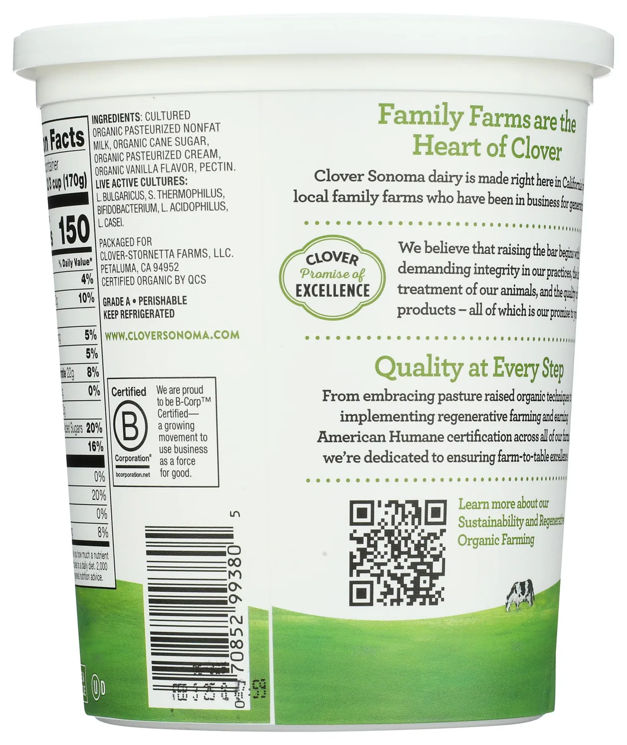 CLOVER SONOMA Organic Low Fat Vanilla Bean Yogurt, 32 OZ