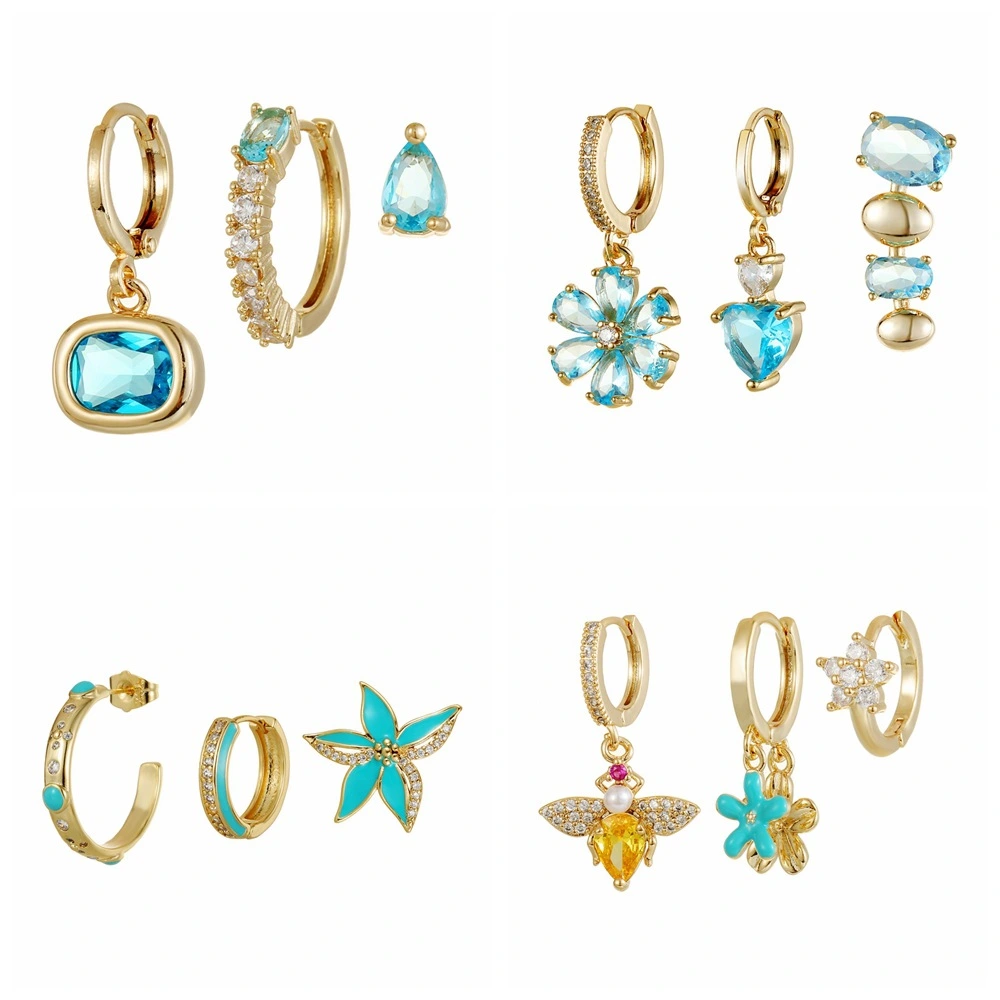 New Blue Zircon Earrings Suit Simple