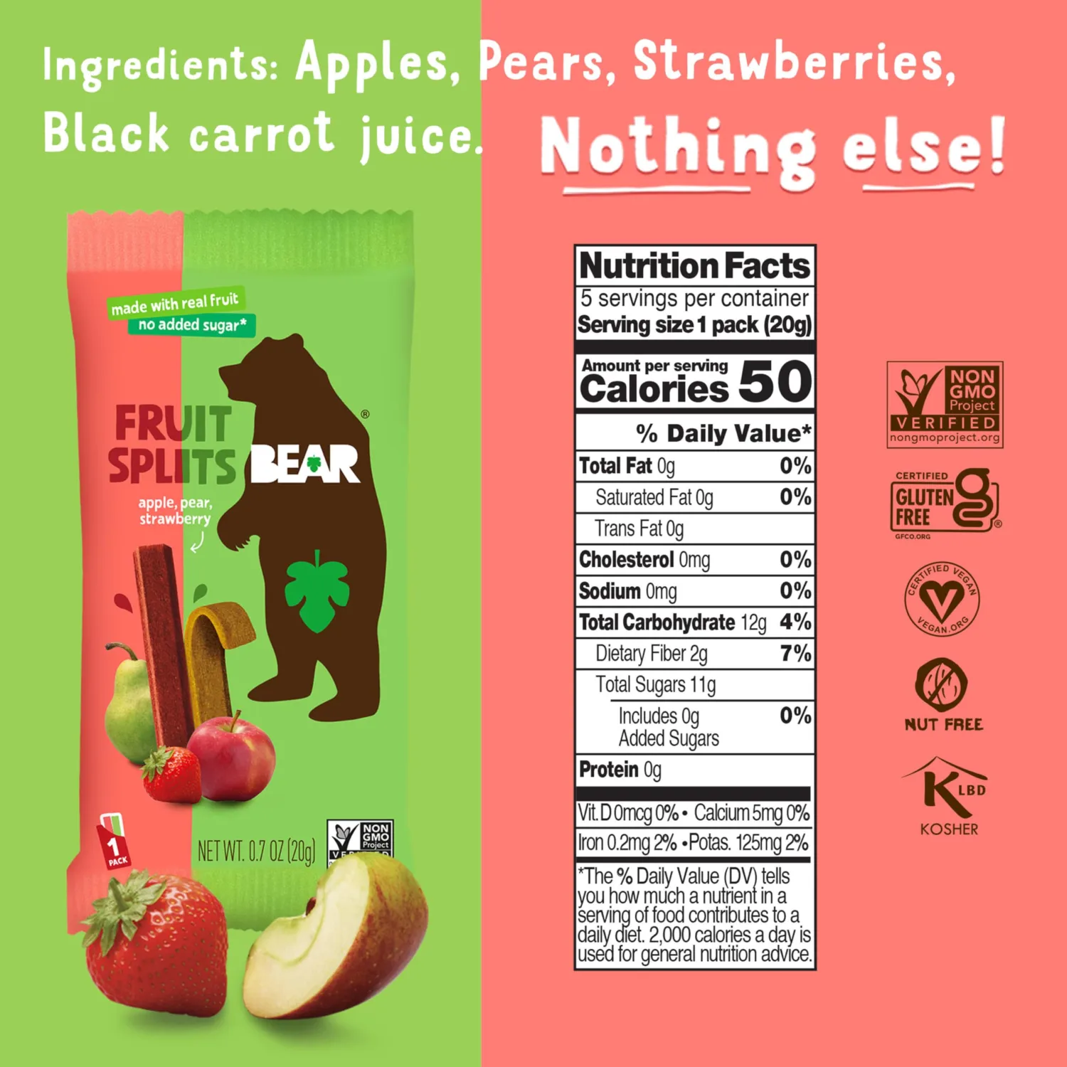 BEAR Strawberry & Apple Fruit Splits, 3.5 OZ