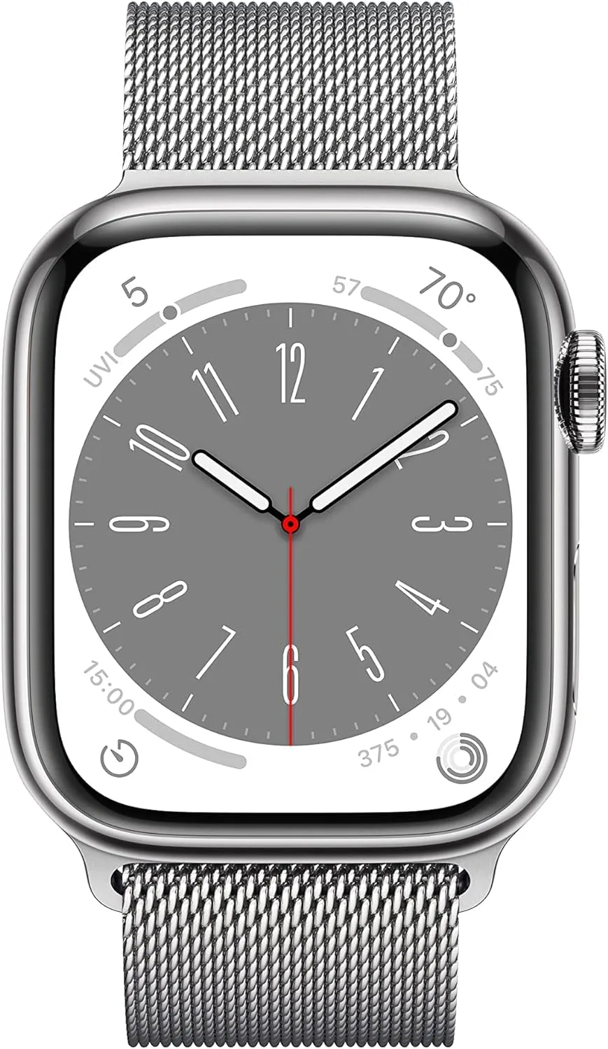 Apple Watch Series 8 [GPS + Cellular, 41mm] - Silver Stainless Steel Case with Silver Milanese Loop, One Size (Renewed)