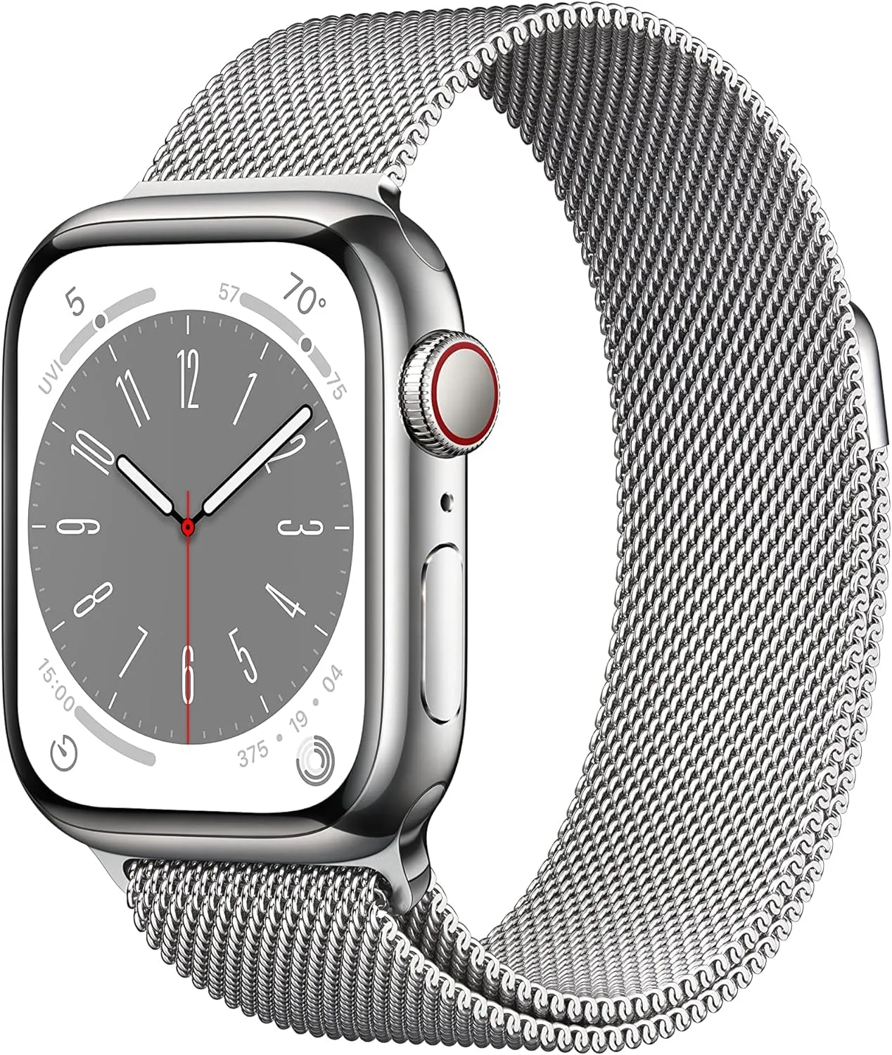 Apple Watch Series 8 [GPS + Cellular, 41mm] - Silver Stainless Steel Case with Silver Milanese Loop, One Size (Renewed)