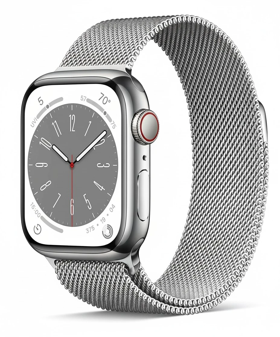 Apple Watch Series 8 [GPS + Cellular, 41mm] - Silver Stainless Steel Case with Silver Milanese Loop, One Size (Renewed)