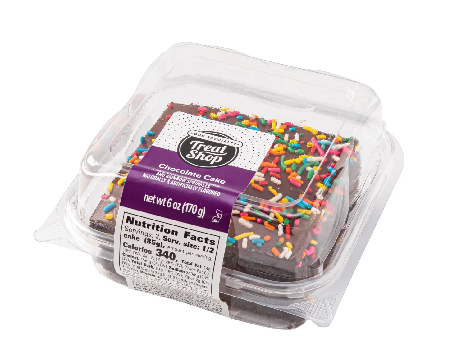 Our Specialty Individual Milk Chocolate Cake Square with Chocolate Fudge Icing and Sprinkles, Frozen, 6oz