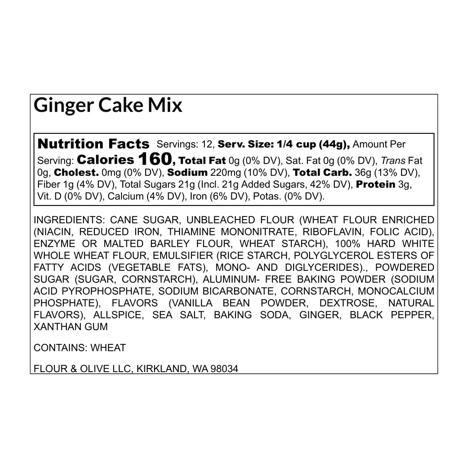 Flour & Olive – Award Winning Gourmet Ginger Olive Oil Cake Baking Mix