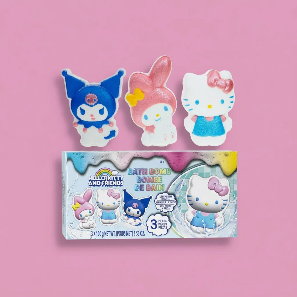Hello Kitty and Friends Bath Bombs for Kids, Fun Bright Rainbow Colors, Berry Scented for Kids, Ages 3+, by Townley Girl