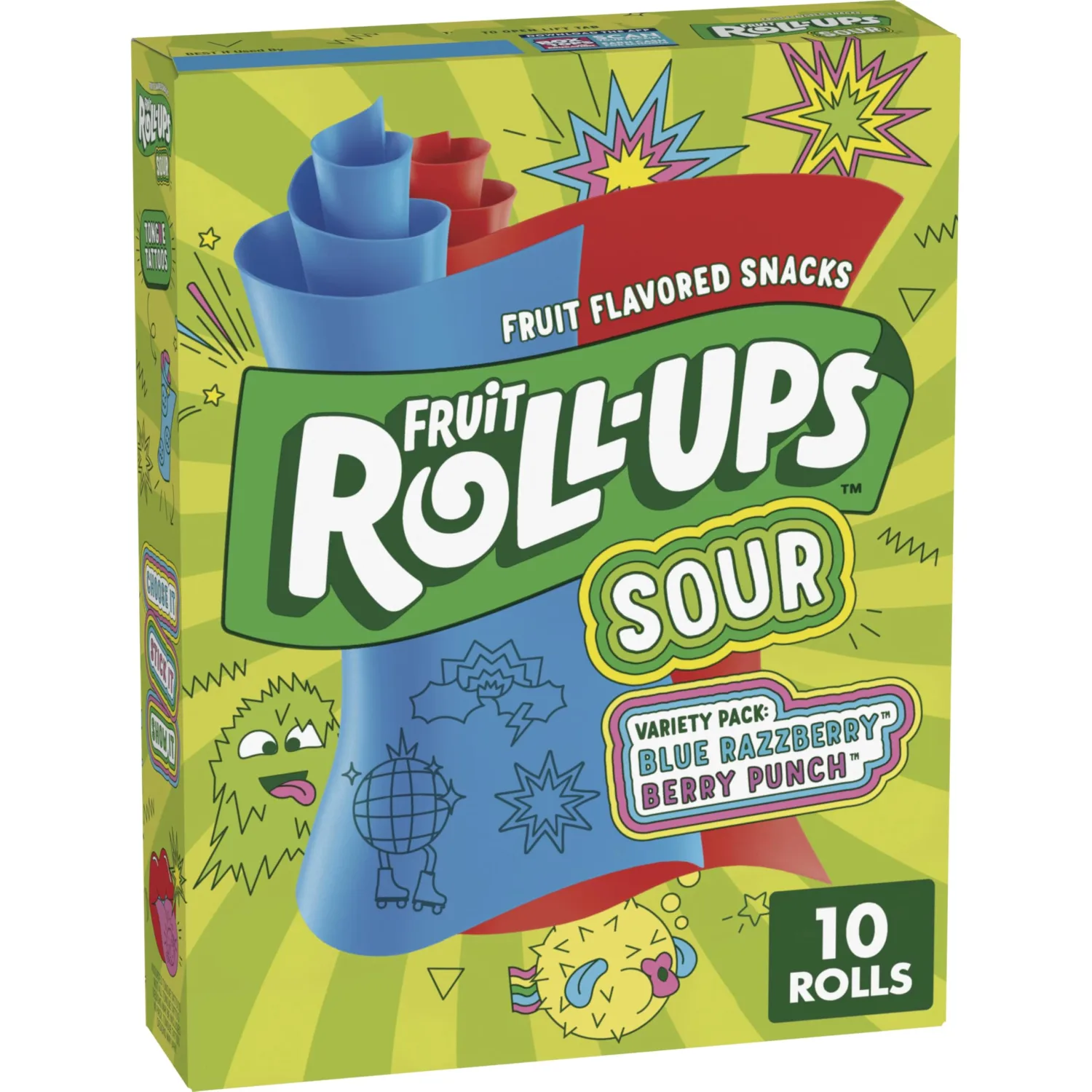 Fruit Roll-Ups Sour Fruit Flavored Snacks, Blue Razzberry & Berry Punch Flavors, Variety Pack 5 oz (10 Count)