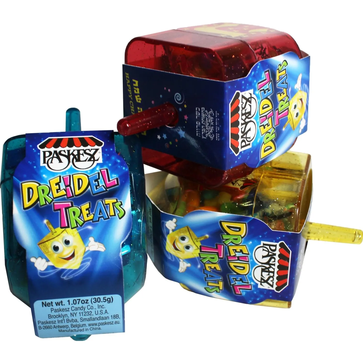DOUzzle Hanukkah Candy Dreidels for Kids, Driedel Filled with Treats (Pack of 3) Hanukah Party Favors, Happy Chanuka Sweet Treat & Gifts - Kosher Parve