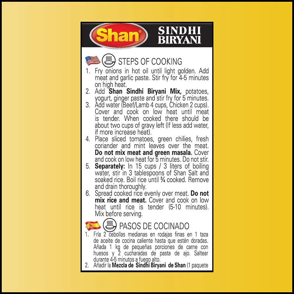 Shan Sindhi Biryani Recipe & Seasoning Mix (60g) - Spice Packets for Hot & Spicy Meat Pilaf - Indian Rice Seasoning with Turmeric, Garlic & Chili Powder – Perfect for Vegetarian (Pack of 3)