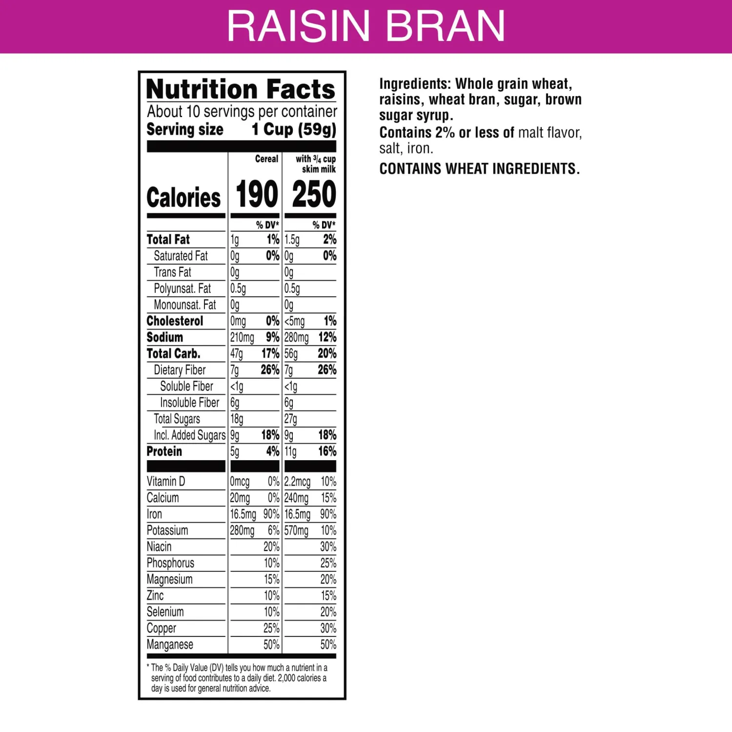 Kellogg’s Raisin Bran Breakfast Cereal, High Fiber, 28g Whole Grain, Large Size, 20.9 oz