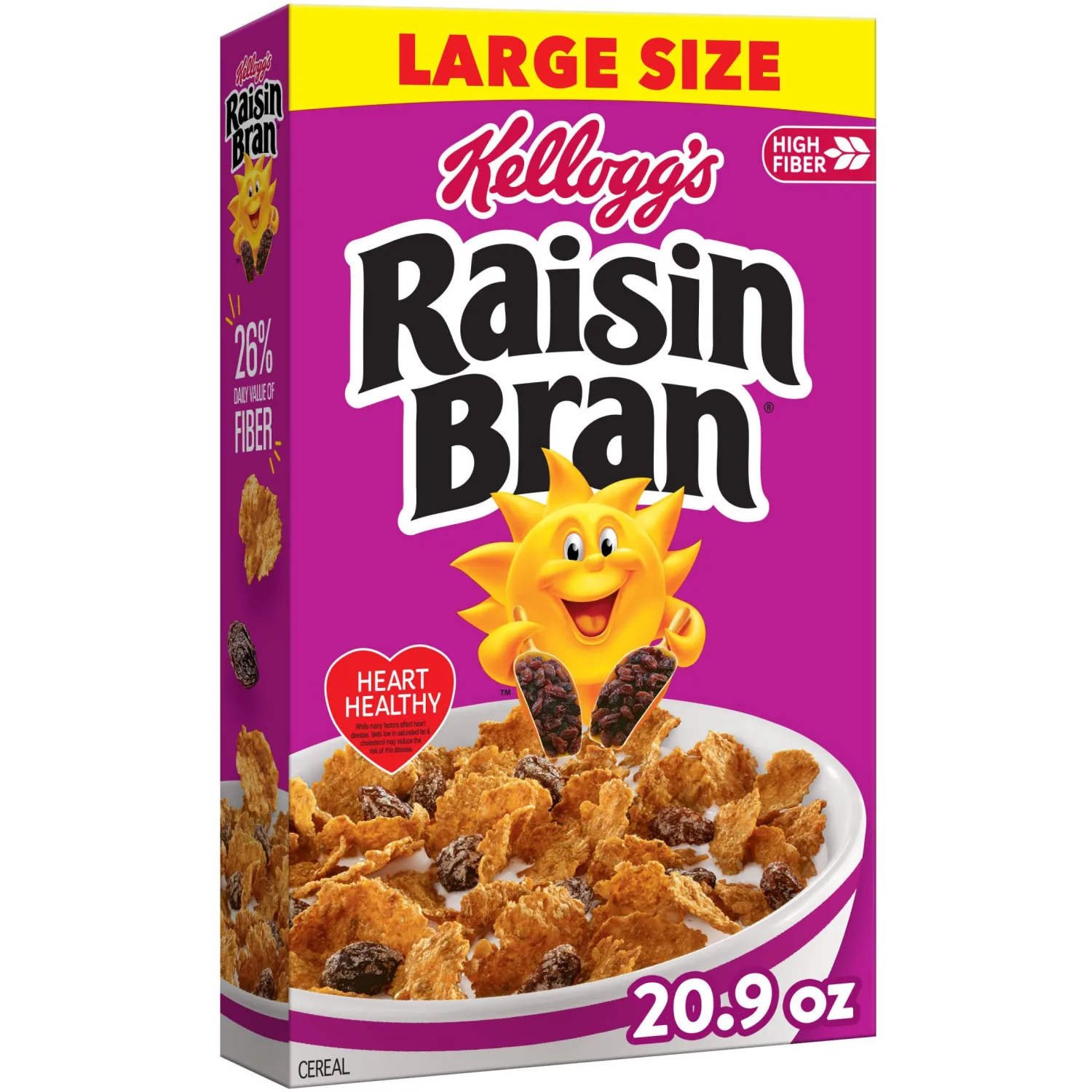 Kellogg’s Raisin Bran Breakfast Cereal, High Fiber, 28g Whole Grain, Large Size, 20.9 oz