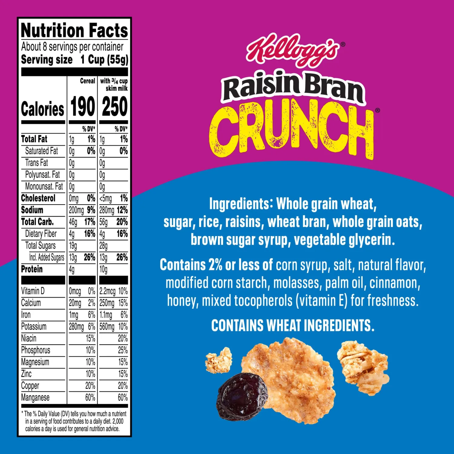 Kellogg's Raisin Bran Crunch Breakfast Cereal, Good Source of Fiber, Giant Size, 24.5 oz