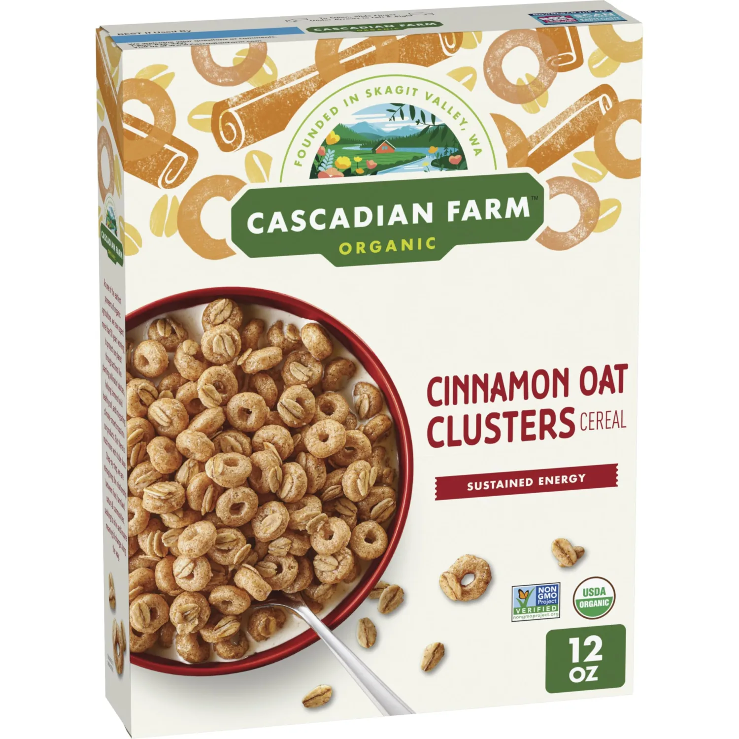 Cascadian Farm Organic Cinnamon Oat Clusters Cereal, Made with Whole Grain, Non-GMO, 15 oz