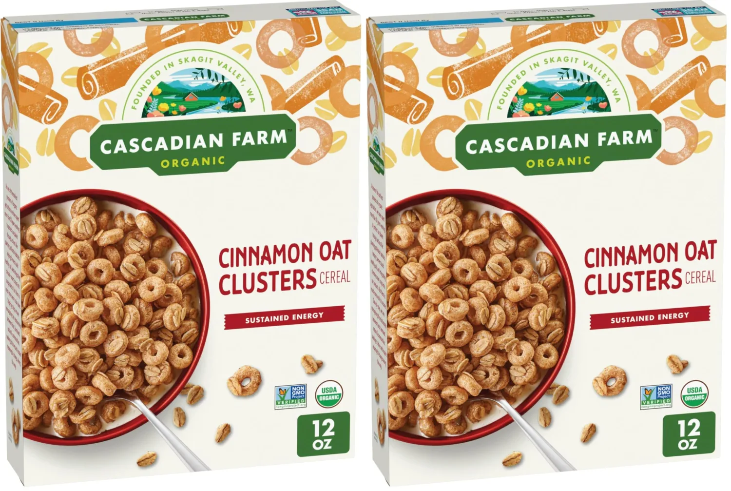 Cascadian Farm Organic Cinnamon Oat Clusters Breakfast Cereal, Made With Whole Grain, Non-GMO, 15 oz (Pack of 2)