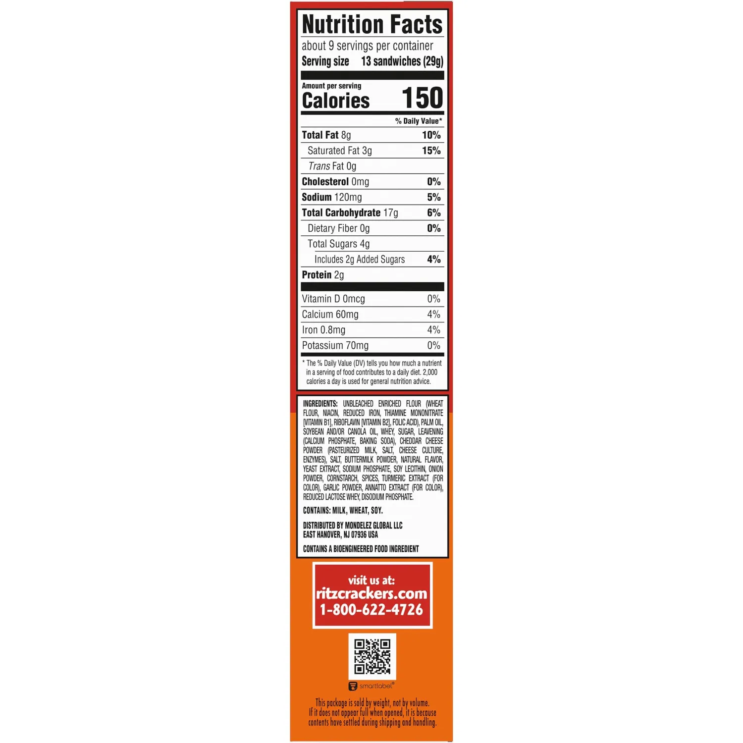 RITZ Bits Spicy Queso Cheese Sandwich Crackers, Snacks for Kids and Adults, Lunch Snacks, 8.8 oz