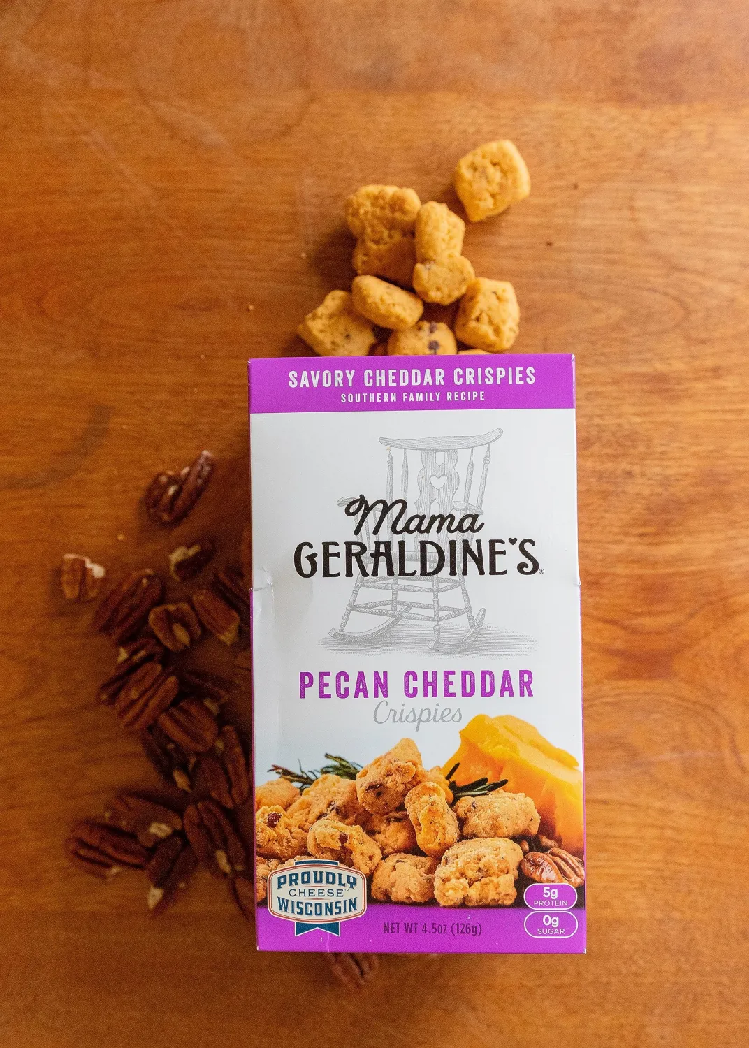 Mama Geraldine's Pecan Cheddar Crispies | Crunchy Snacks Crackers | 4.5 oz Party Appetizers | Made in USA (Pack of 1)