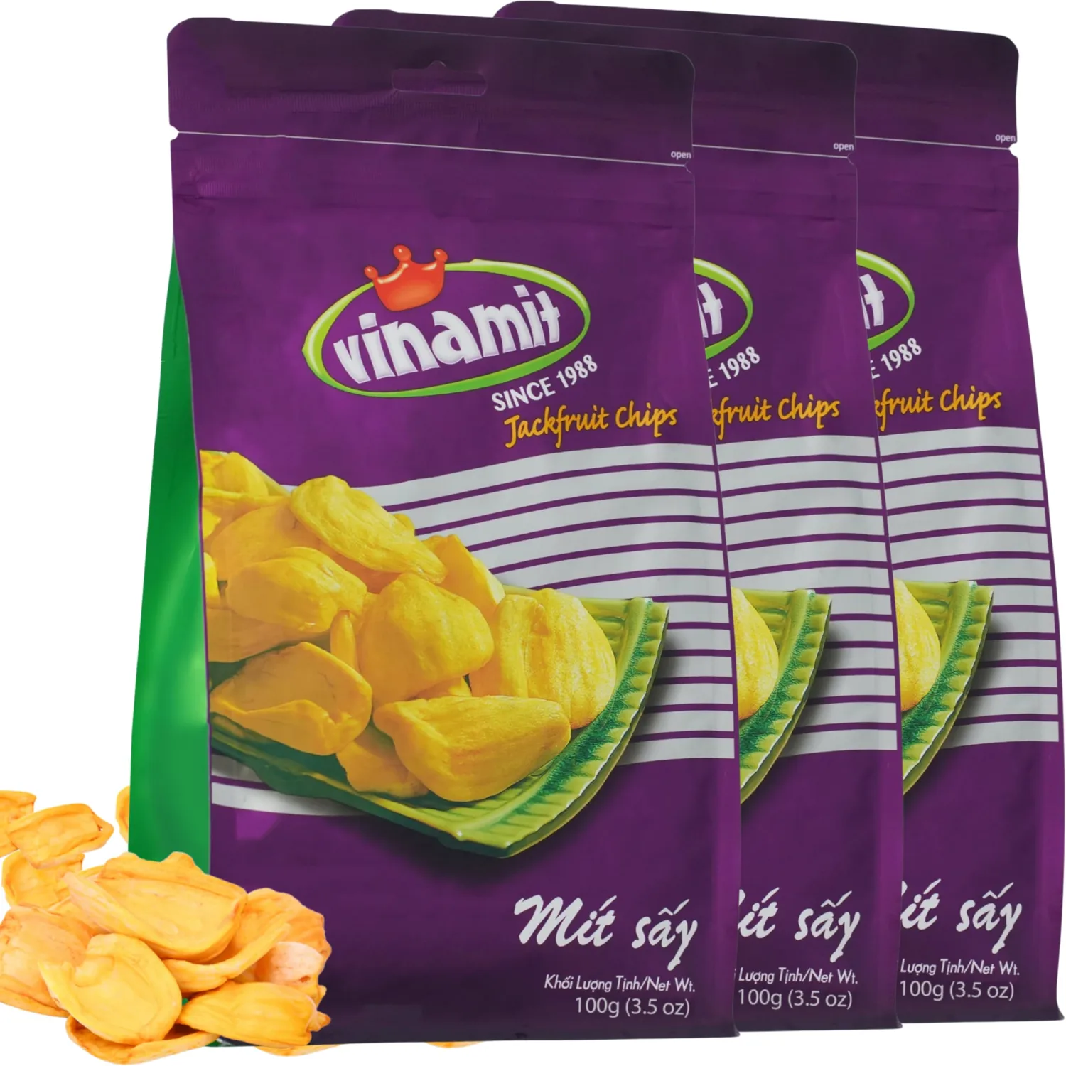 Vinamit Dried Jackfruit Chips | Vacuum Fried Dried Jackfruit | Pack 3 of 3,5 oz Bag | Naturally Sweet & Crispy | Gluten-Free, Vegan, Non GMO | High Fiber Snack | Perfect for Gifting, Travel, Clean Eating