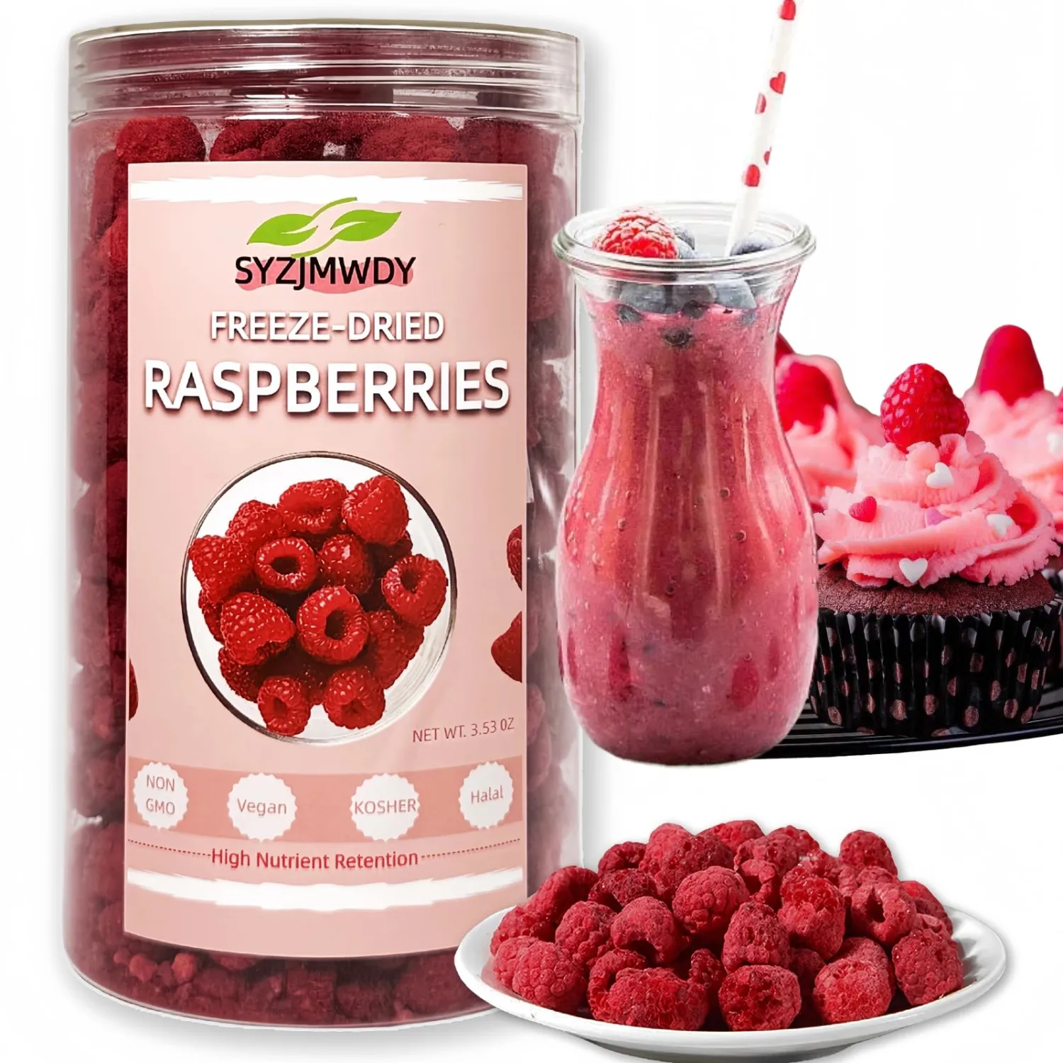 Freeze-Dried Raspberries in Resealable Jar | No Added Sweeteners, Plant-Based Snack | Ideal for Baking, Smoothie Mix-Ins & Beverage Garnish | Portable for Outdoor & Daily Use (100 g)