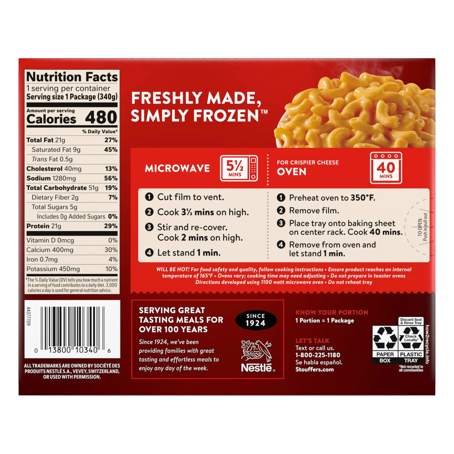 Stouffer's Macaroni And Cheese, Single Serve, Frozen Entrees For One, Easy Frozen Dinners 12 oz