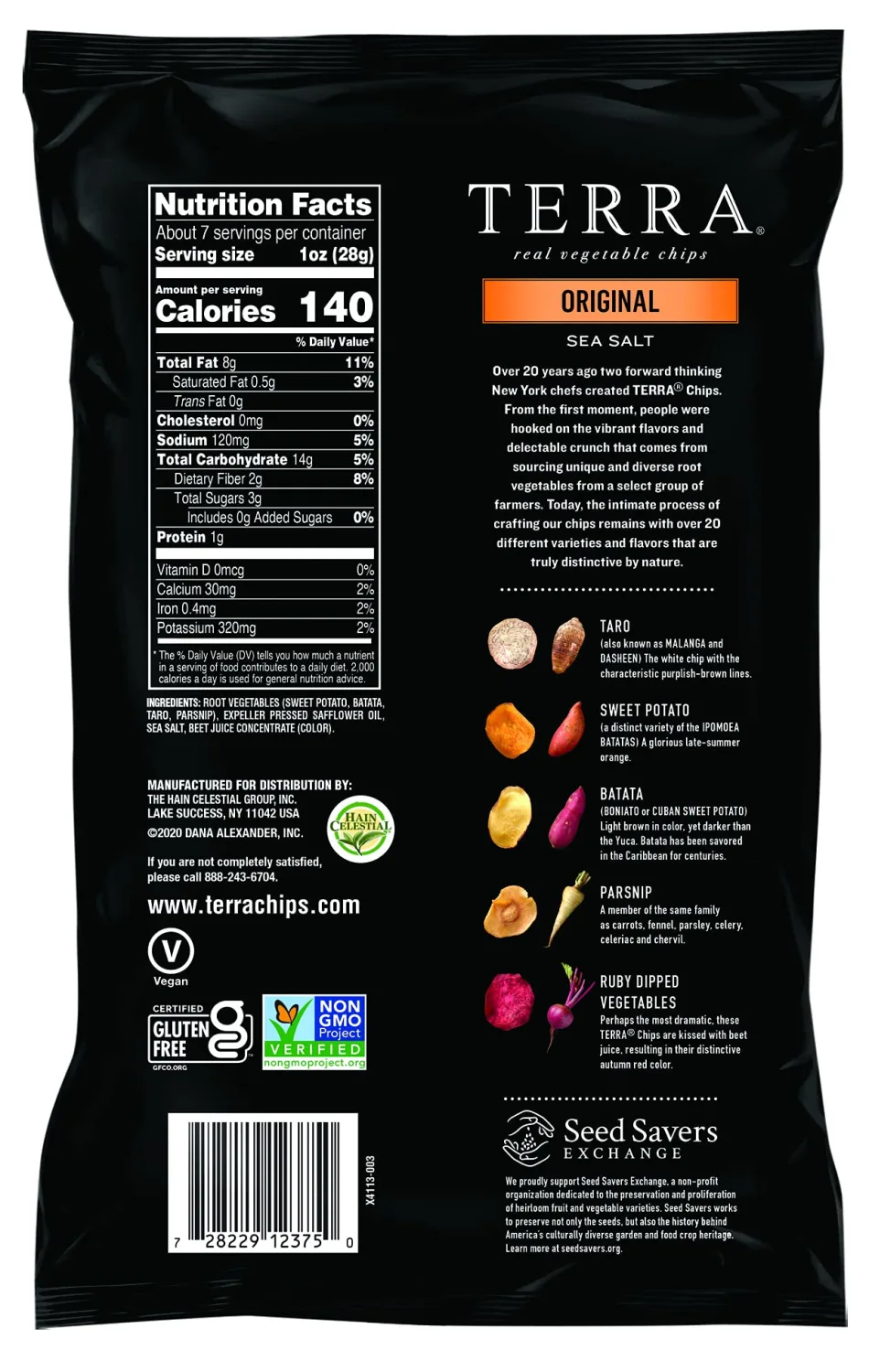 Terra Vegetable Chips, Original Chips with Sea Salt, 6.8 Oz (Pack of 4)