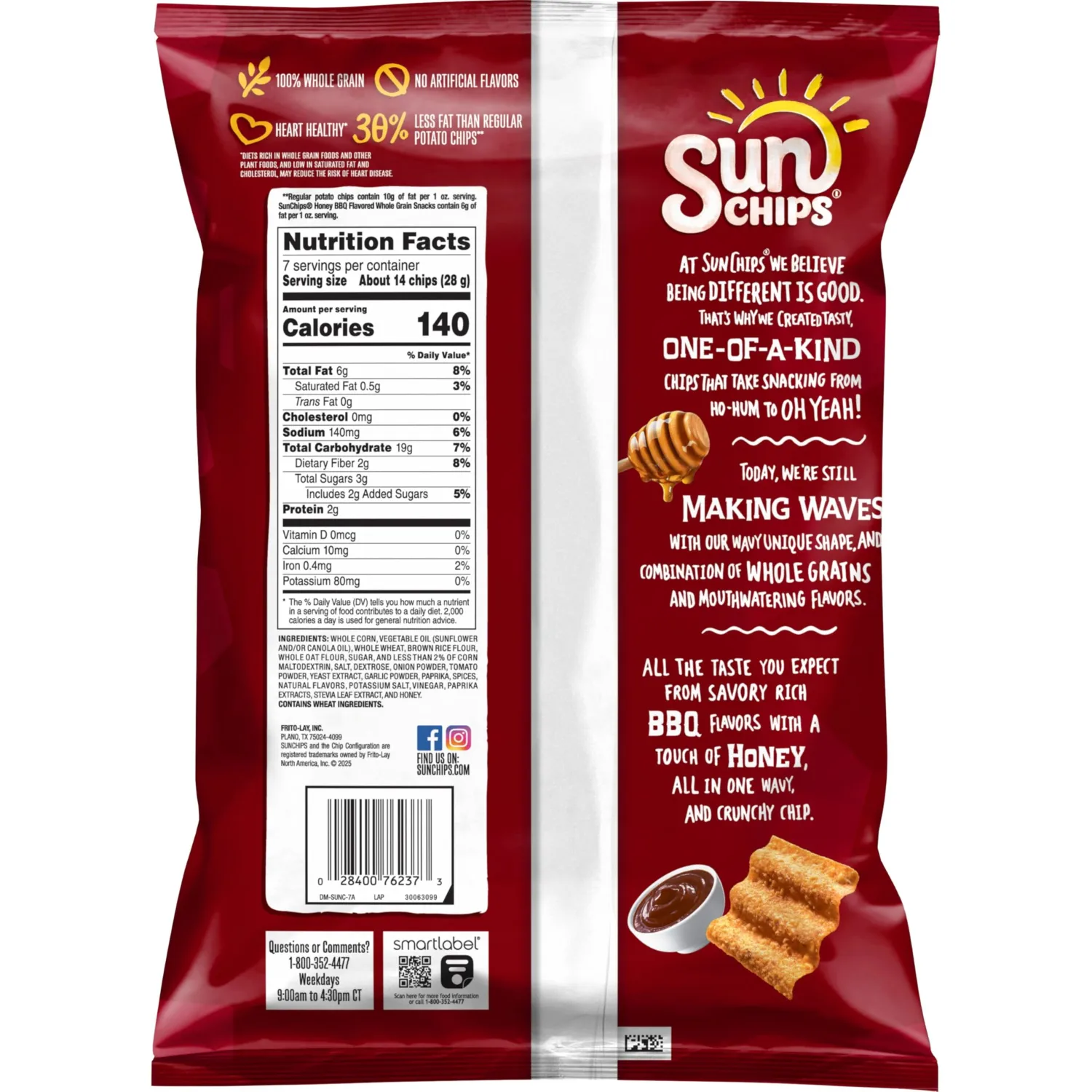 SunChips Honey BBQ Whole Grain Snacks, 7 Oz