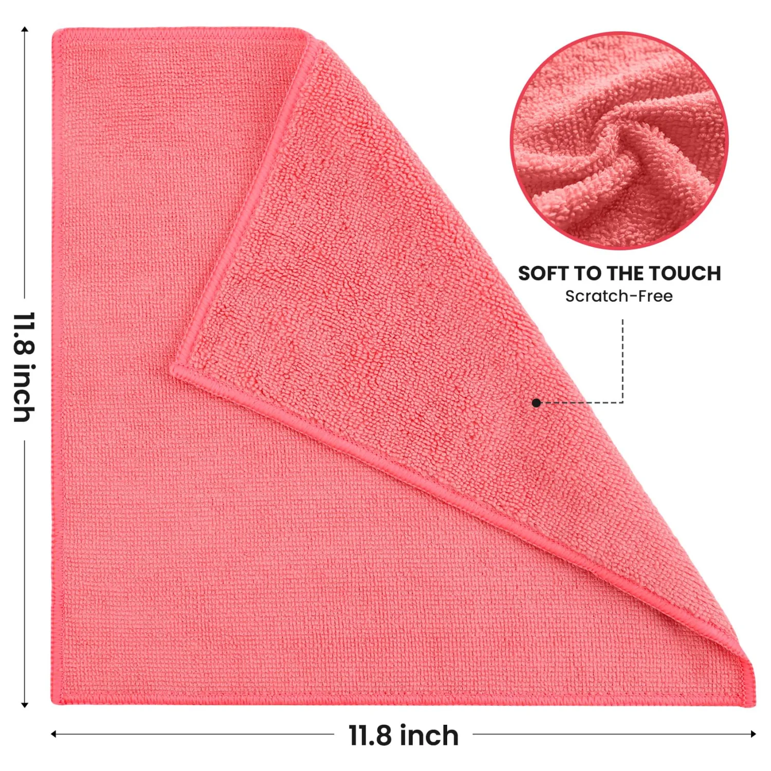 Microfiber Cleaning Cloth, 12 Pack Pink Cleaning Rags for Housekeeping, Reusable Microfiber Towels for Car, Kitchen, Bathroom and Household Cleaning Supplies, 11.8"X11.8"