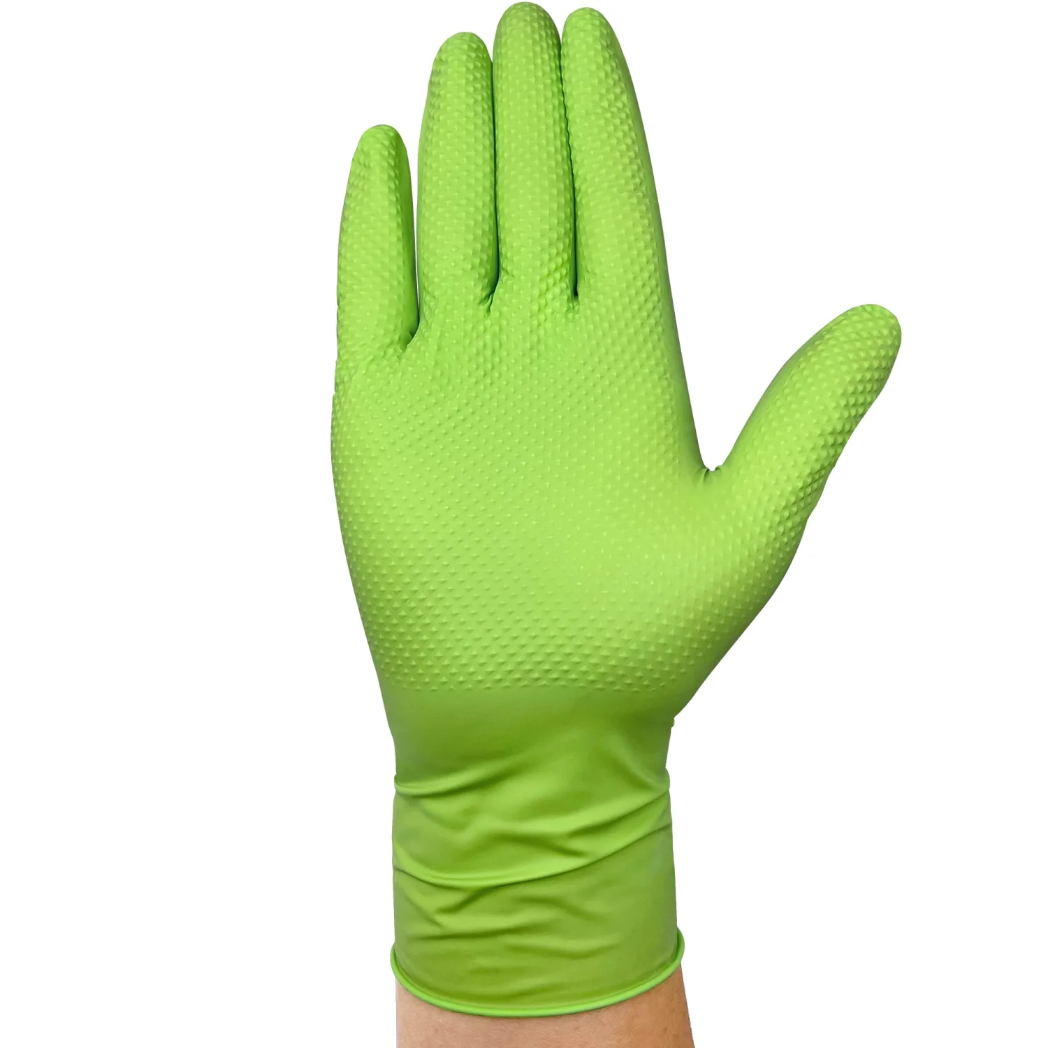 TitanFlex Heavy Duty Green Industrial Nitrile Gloves with Raised Diamond Texture, 8-mil, Latex Free, Powder Free