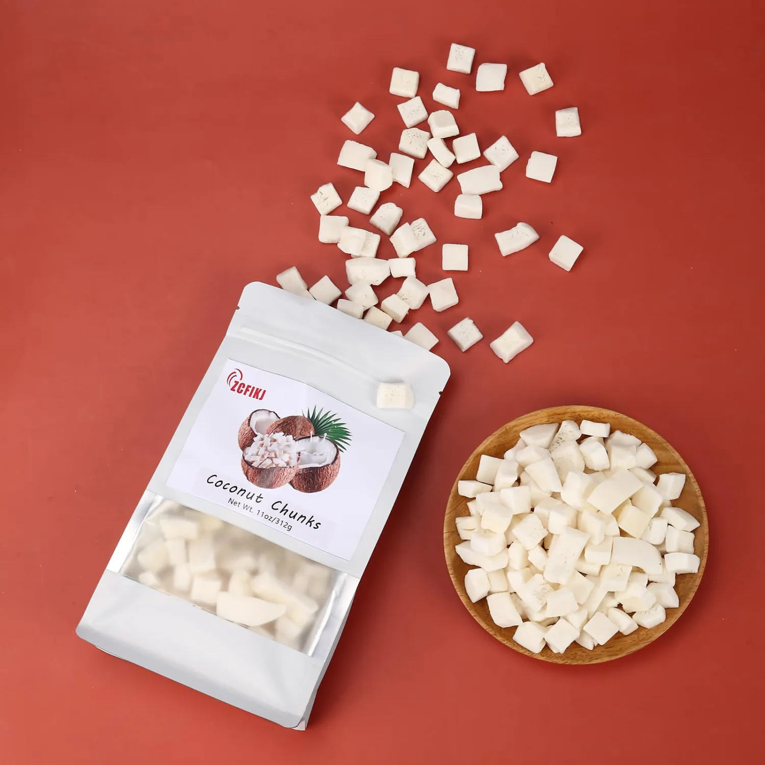Dried Coconut Chunks 11oz/312g,Natural Freeze Dried Fruit Snack | Coconut Crunchy Flakes Unsweetened | Refreshing and Delicious Dehydrated Coconut Flavor for Breakfast Desserts,In Resealable Bags