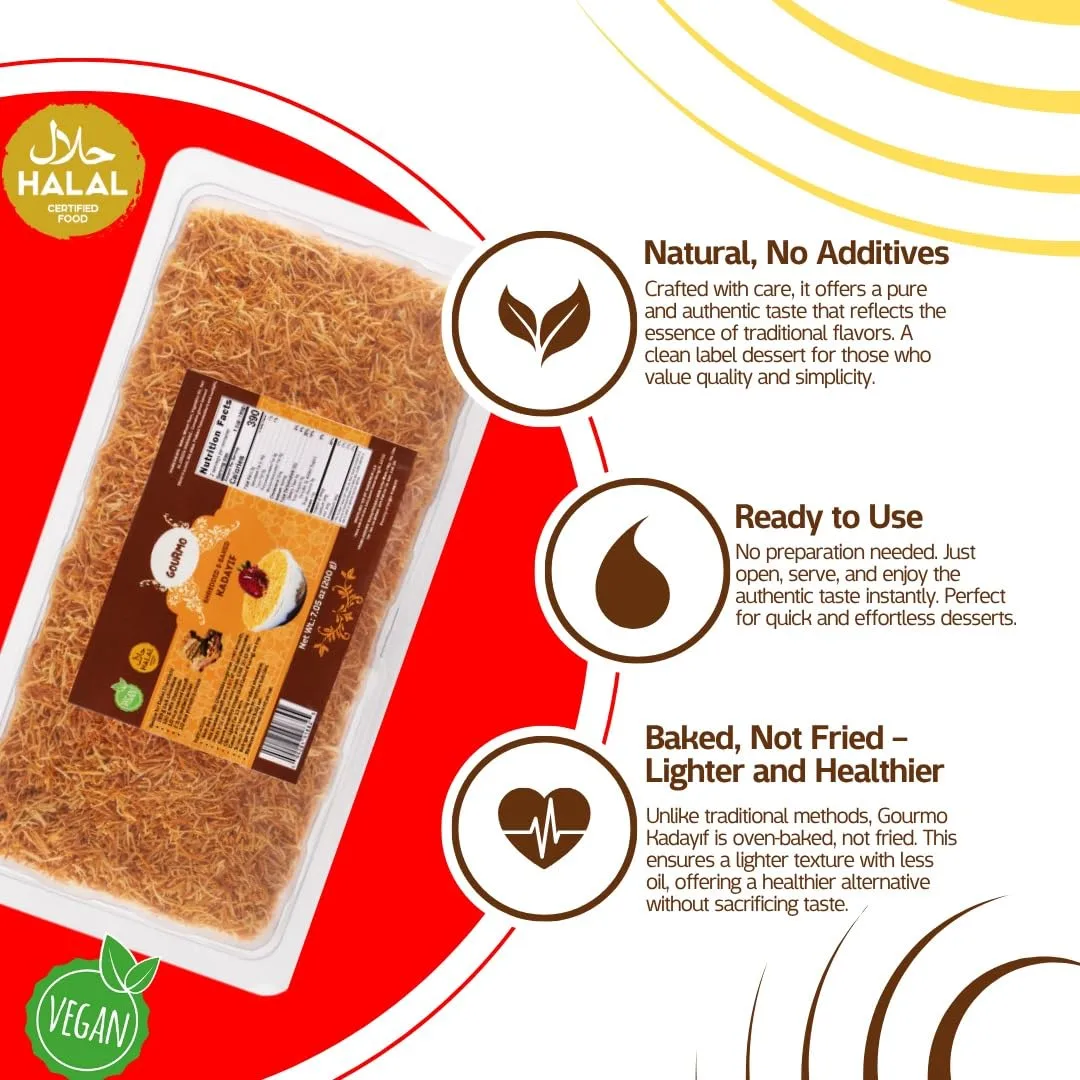 GOURMO Shredded & Baked Kadayif 200g (7.1 oz), Kataifi Shredded Fillo Dough for Dubai Chocolate Bars, Kunafa, Knafeh