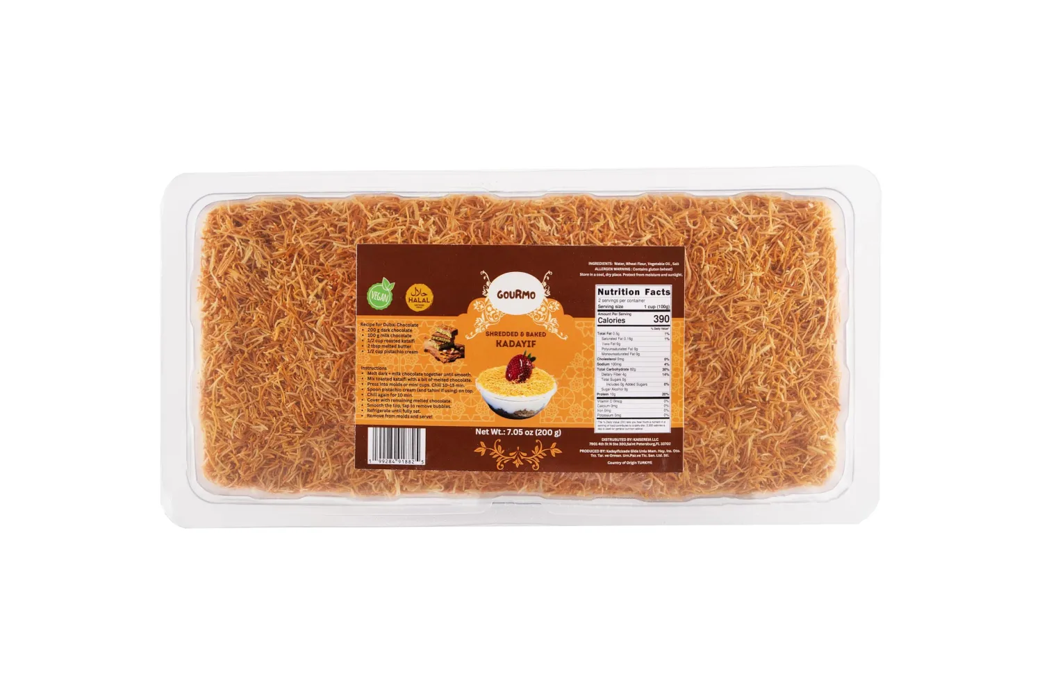 GOURMO Shredded & Baked Kadayif 200g (7.1 oz), Kataifi Shredded Fillo Dough for Dubai Chocolate Bars, Kunafa, Knafeh