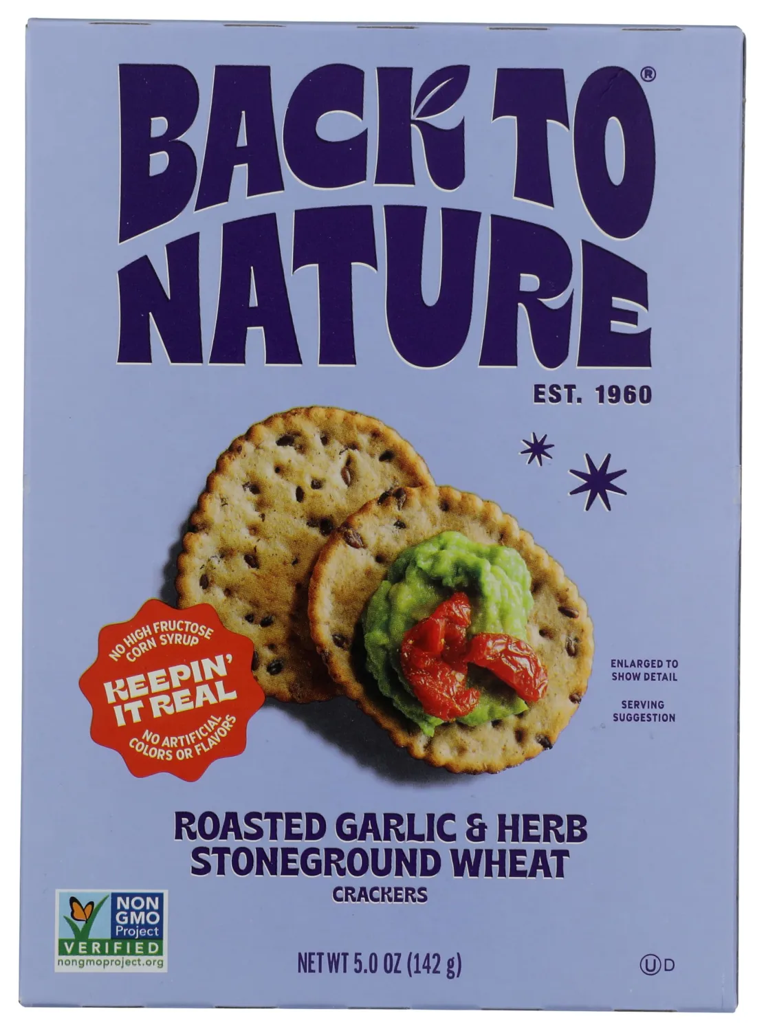 BACK TO NATURE Roasted Garlic & Herb Stoneground Wheat Crackers, 5 OZ