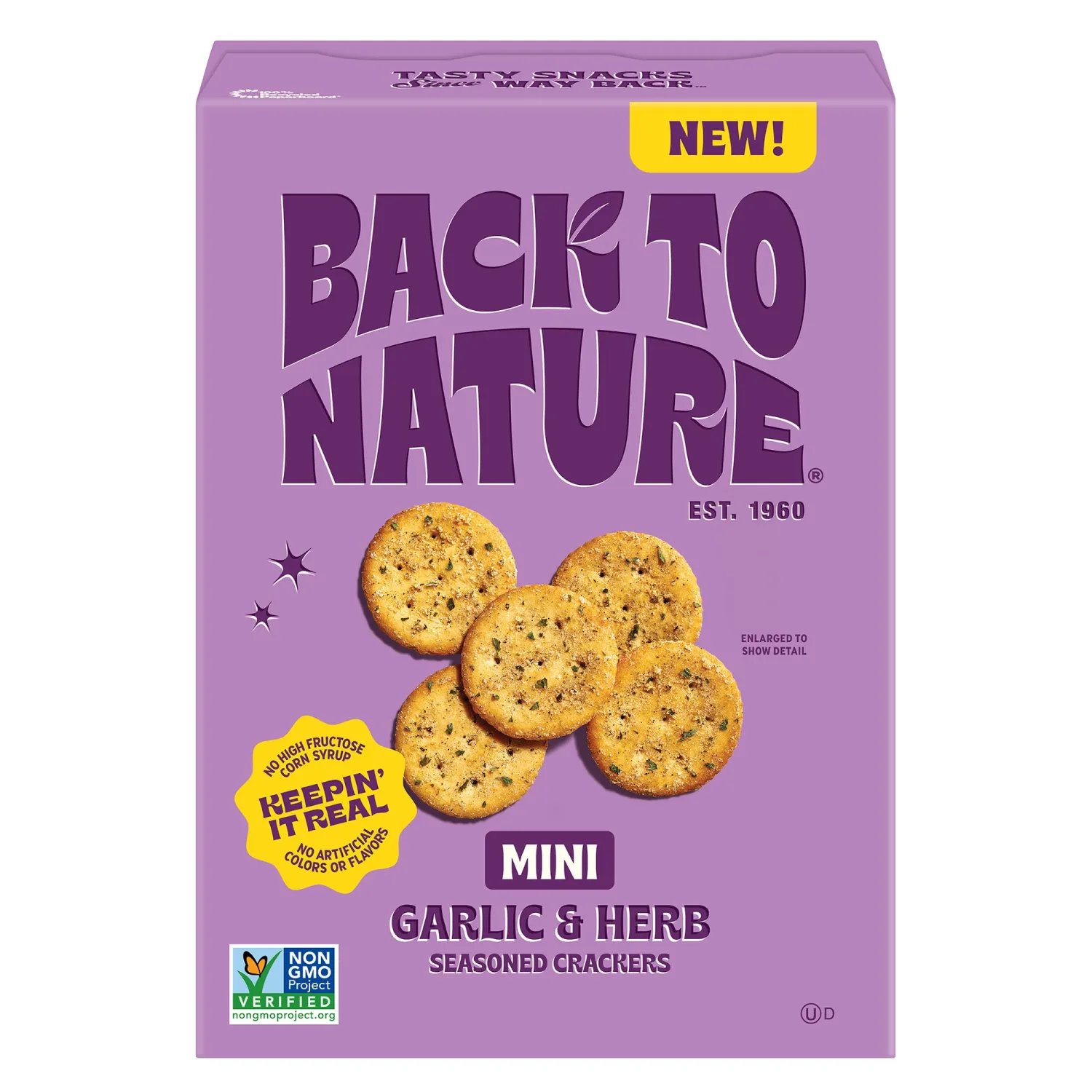 NEW Back to Nature Garlic & Herb Mini Seasoned Crackers, Non-GMO, Vegan Friendly Plant-Based Snack Cracker, Snack Happy, 5 oz Box