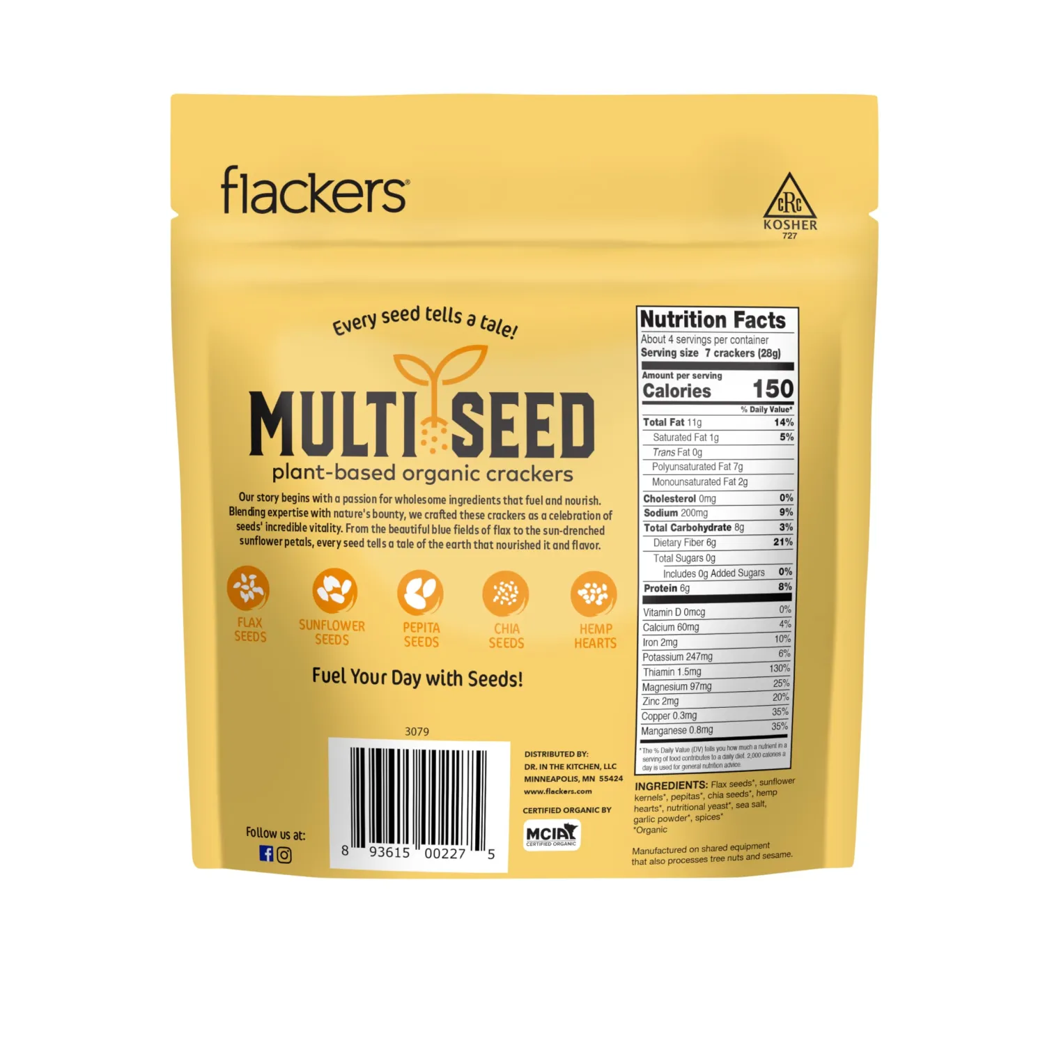 Flackers Organic Cheeze-Pleaze Multi-Seed Crackers, 4 Ounce 1-Pack, Gluten Free, Non GMO, Vegan, Keto Snack, 8g Fiber, 3g Net Carbs