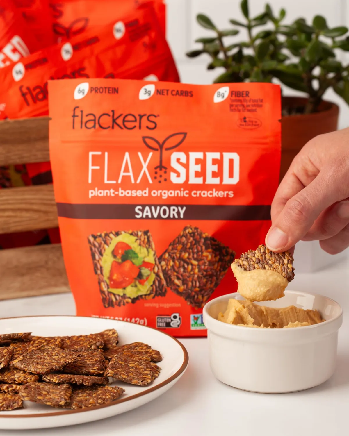 Flackers Organic Savory Flaxseed Crackers, Gluten Free, Non GMO, Vegan, Keto Snack, 8g Fiber, 3g Net Carbs, 5 Ounce 2-Pack