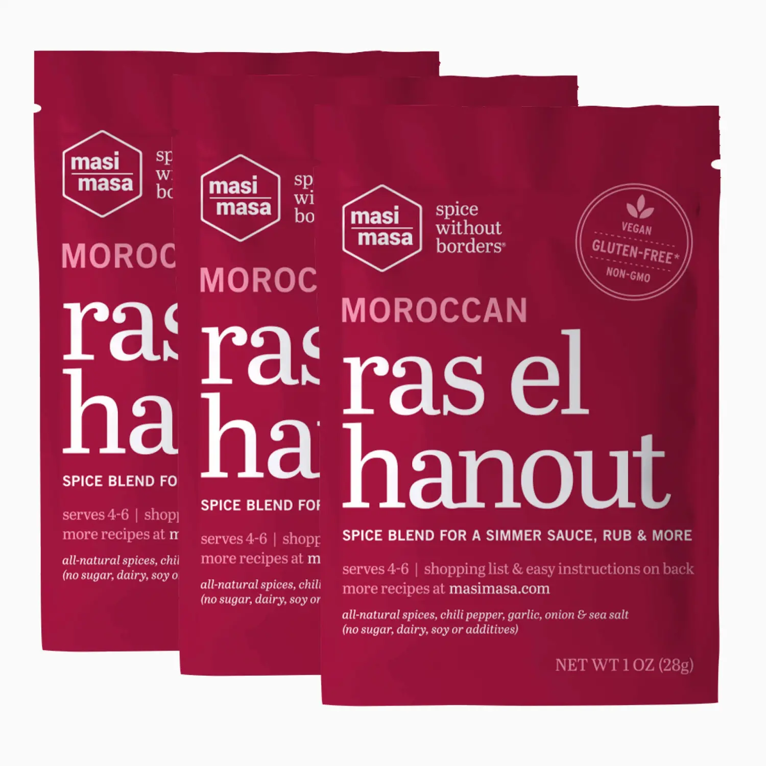 MASI MASA Moroccan Ras El Hanout Spice Blend (3 pack), Seasoning for Simmer Sauce, Marinade or Rub, 14 Spice Blend, Vegan, No Gluten, Soy, Dairy or GMO, Great for Chicken, Vegetable Tagine & More